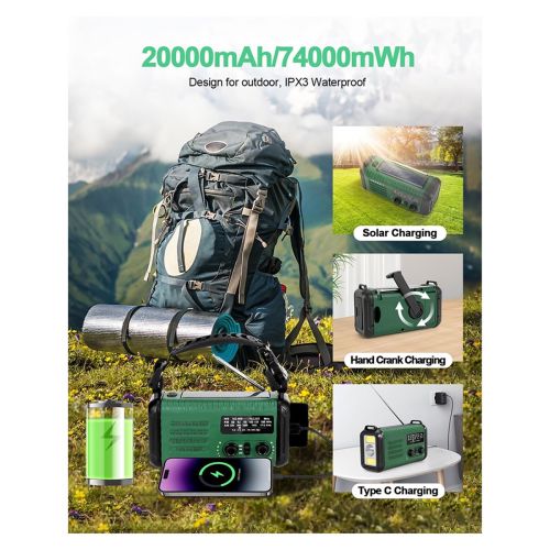 10000mAh Solar Hand Crank Emergency Radio NOAA AM FM