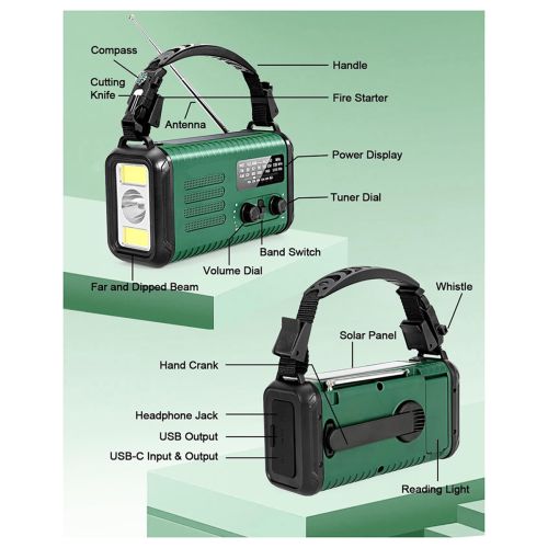10000mAh Solar Hand Crank Emergency Radio NOAA AM FM