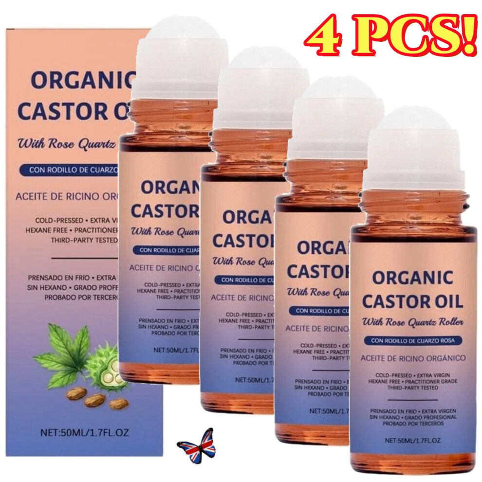 4X Organic Golden Castor Oil Roll-On with Rose Quartz | 100% Pure for Skin 50ML