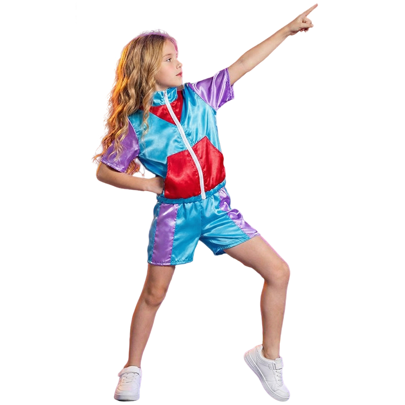 80s 90s Kids Disco Costumes Hip Hop Street Dance Leotards School Sports Short Sleeve Shorts Pop Dance Festival Performance Wear