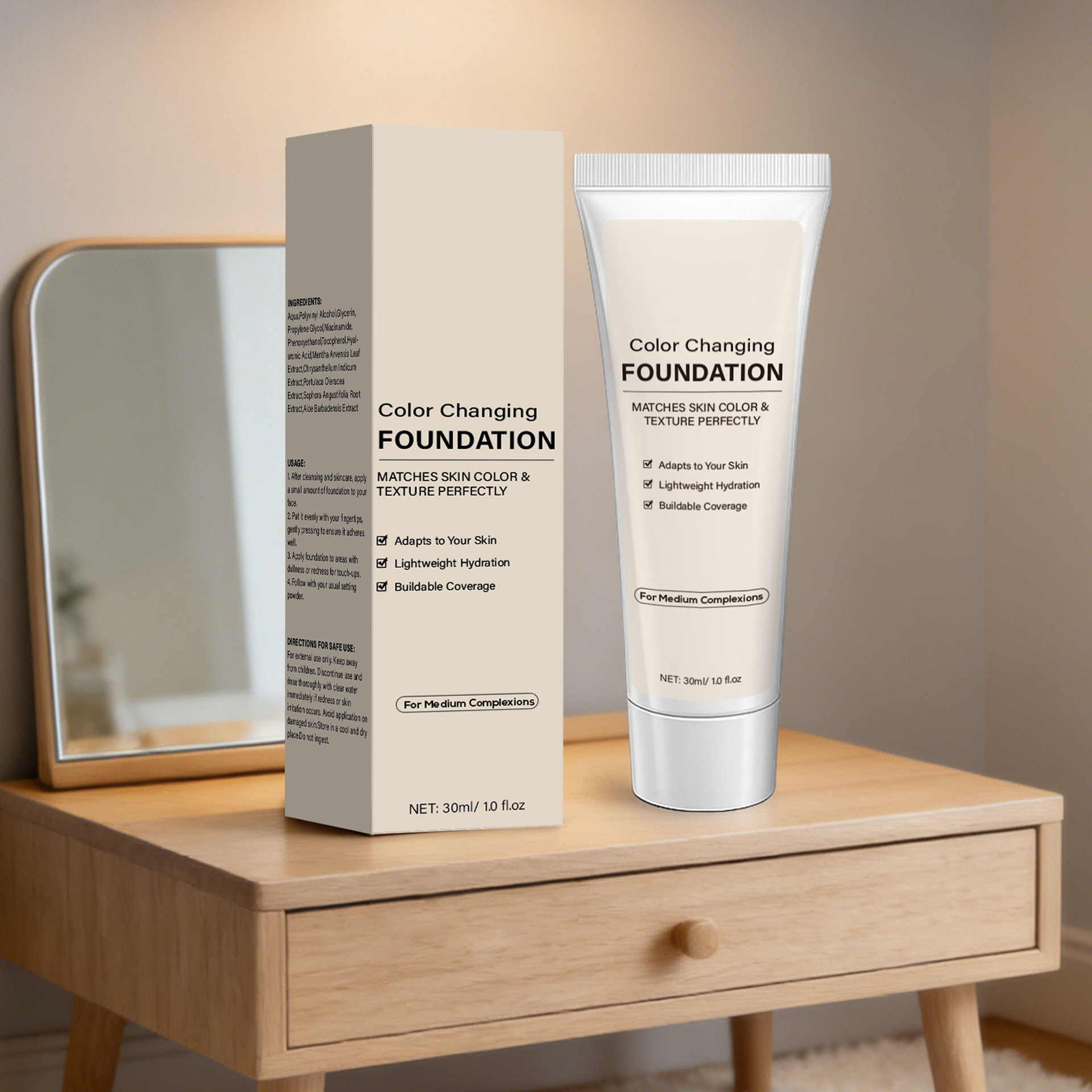Luminous Light Adapting Foundation Fluid Medium Skin Tone Natural Radiant Finish for Daily Home Use Natural 30ml