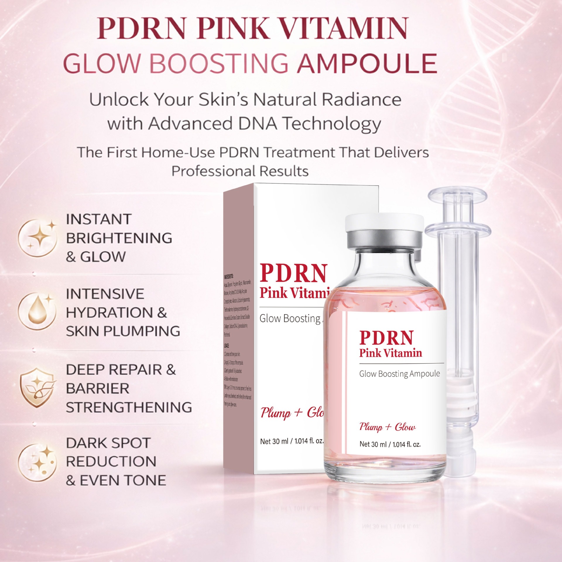 PDRN Vitamin Brightening Boosting Concentrated Serum For Skin Radiance And Revitalizing Facial Essence 30ml