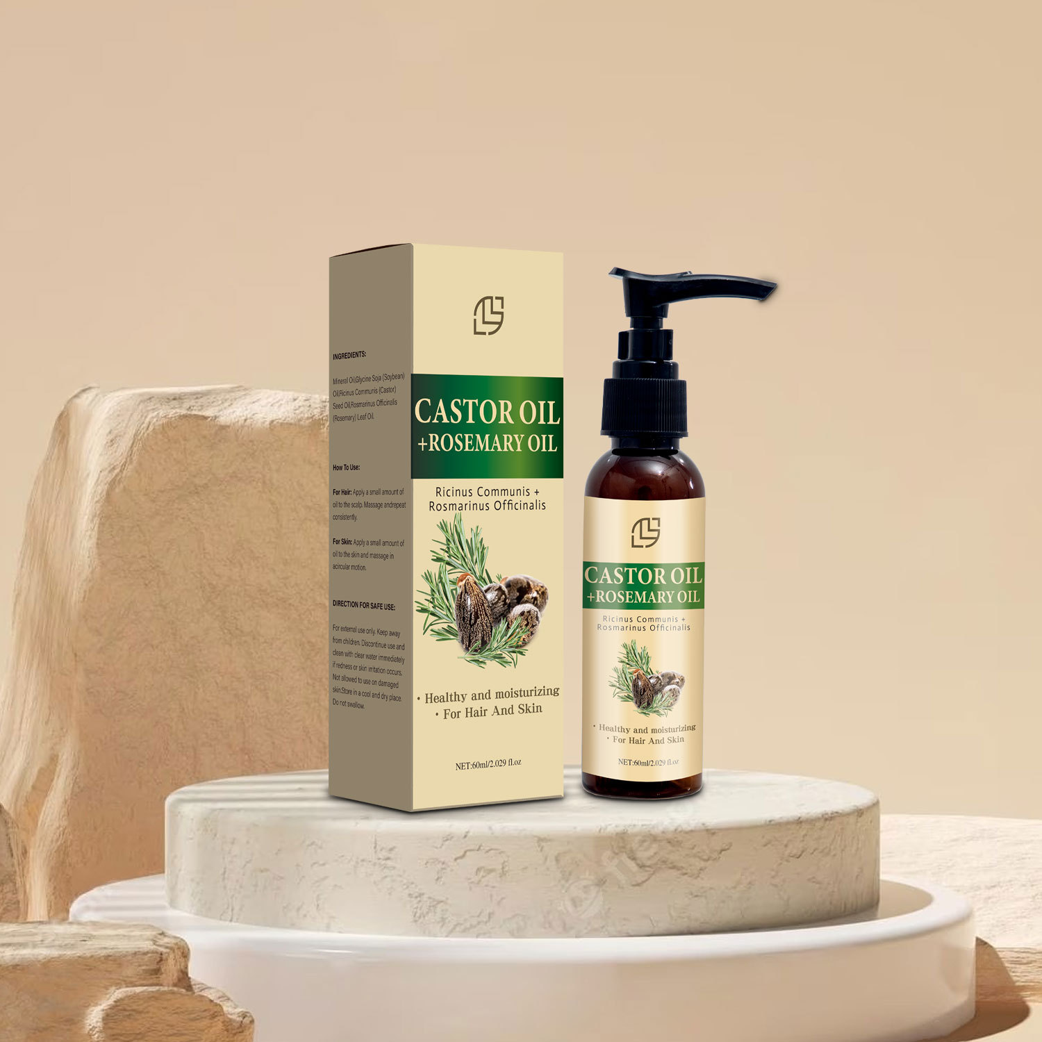 Castor Oil Rosemary Blend Hair And Body Oil Nourishing Strengthening For Scalp Skin And Strands Daily Care 60ml