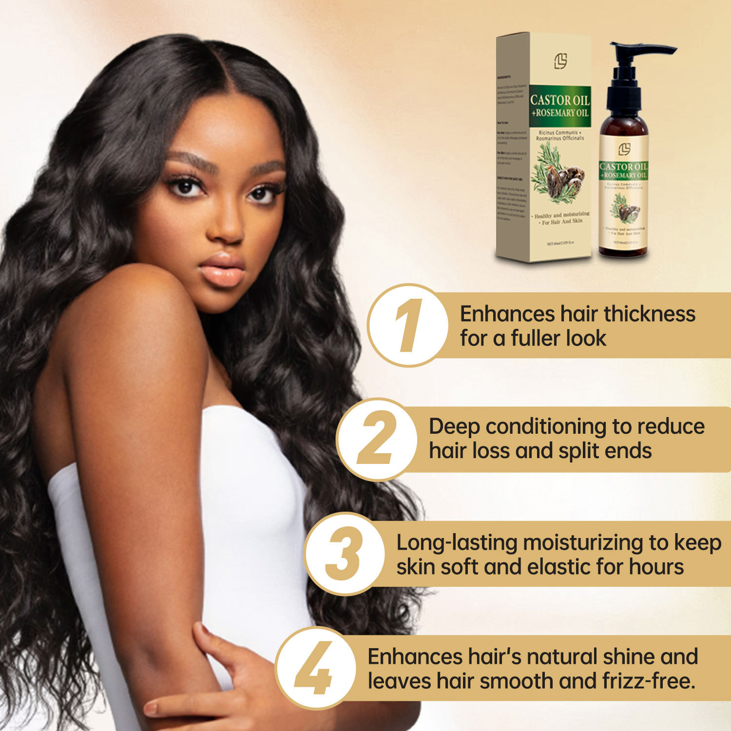 Castor Oil Rosemary Blend Hair And Body Oil Nourishing Strengthening For Scalp Skin And Strands Daily Care 60ml