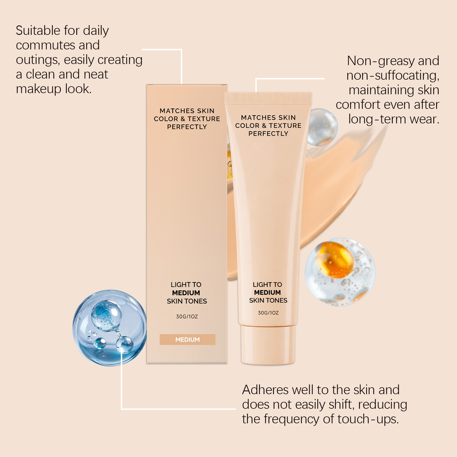(Medium Dark) Skin Concealer Foundation Mild Moisturizing Natural Fit Sheer Cover Hydrating Light Longwear For Facial Makeup Daily Use