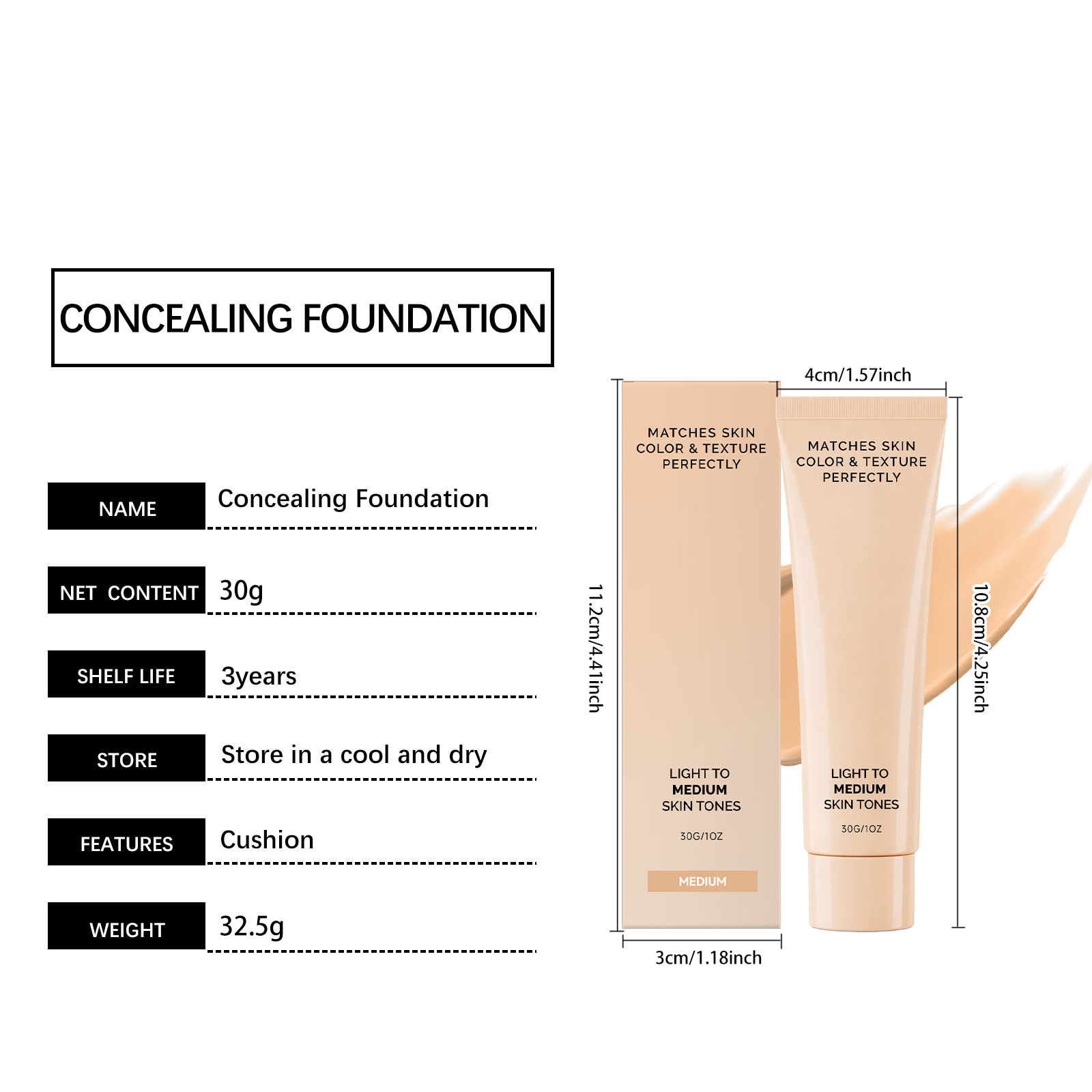 (Medium Dark) Skin Concealer Foundation Mild Moisturizing Natural Fit Sheer Cover Hydrating Light Longwear For Facial Makeup Daily Use