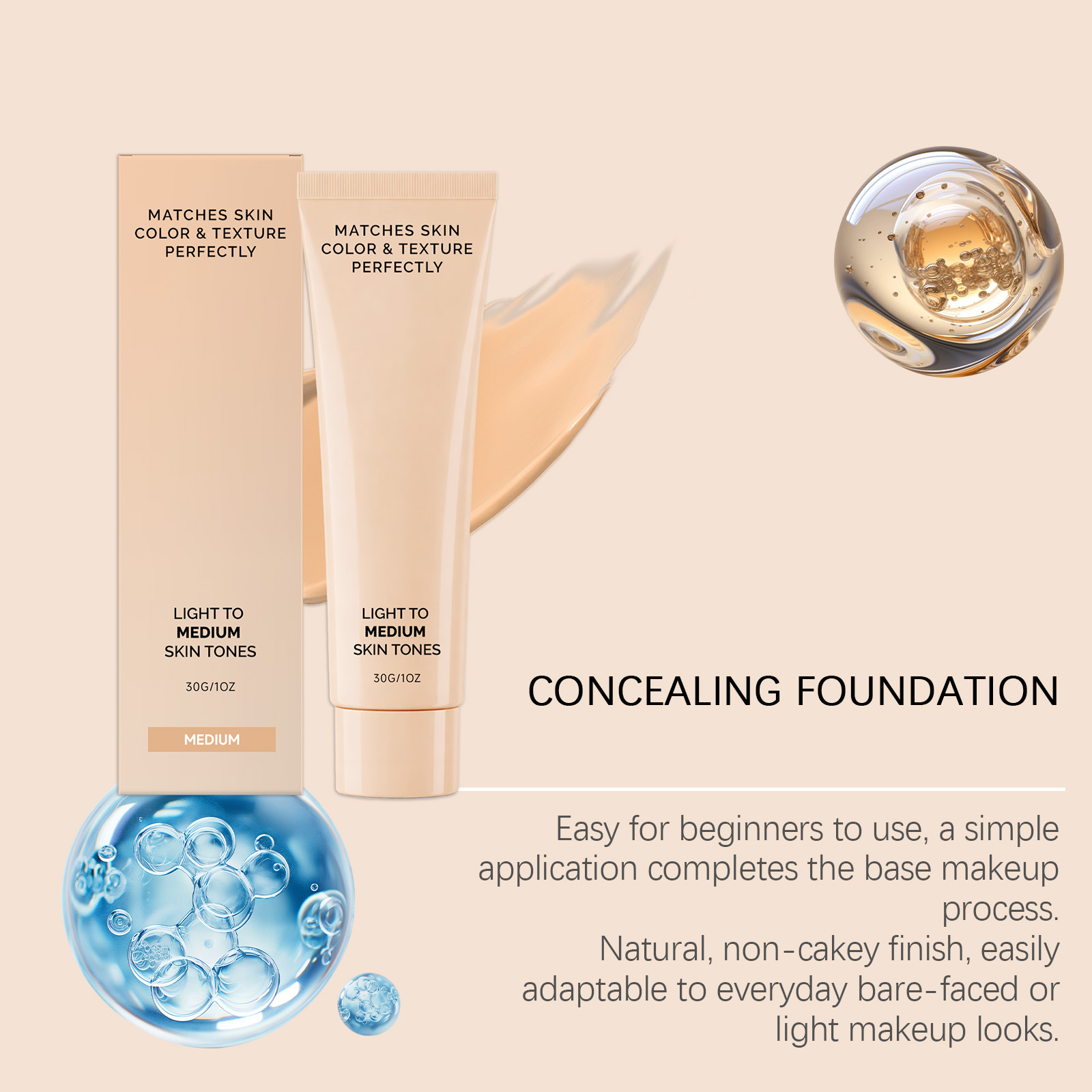 (Medium Dark) Skin Concealer Foundation Mild Moisturizing Natural Fit Sheer Cover Hydrating Light Longwear For Facial Makeup Daily Use