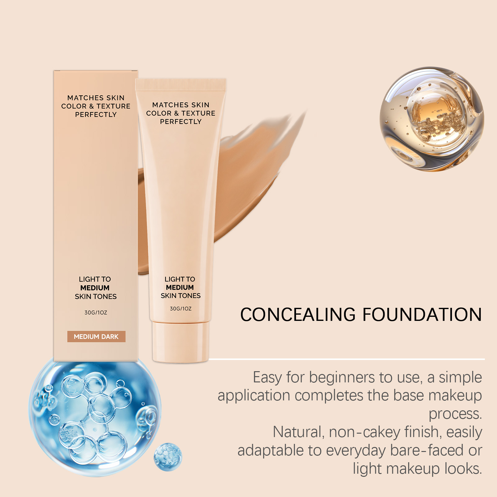 (Medium Dark) Skin Concealer Foundation Mild Moisturizing Natural Fit Sheer Cover Hydrating Light Longwear For Facial Makeup Daily Use
