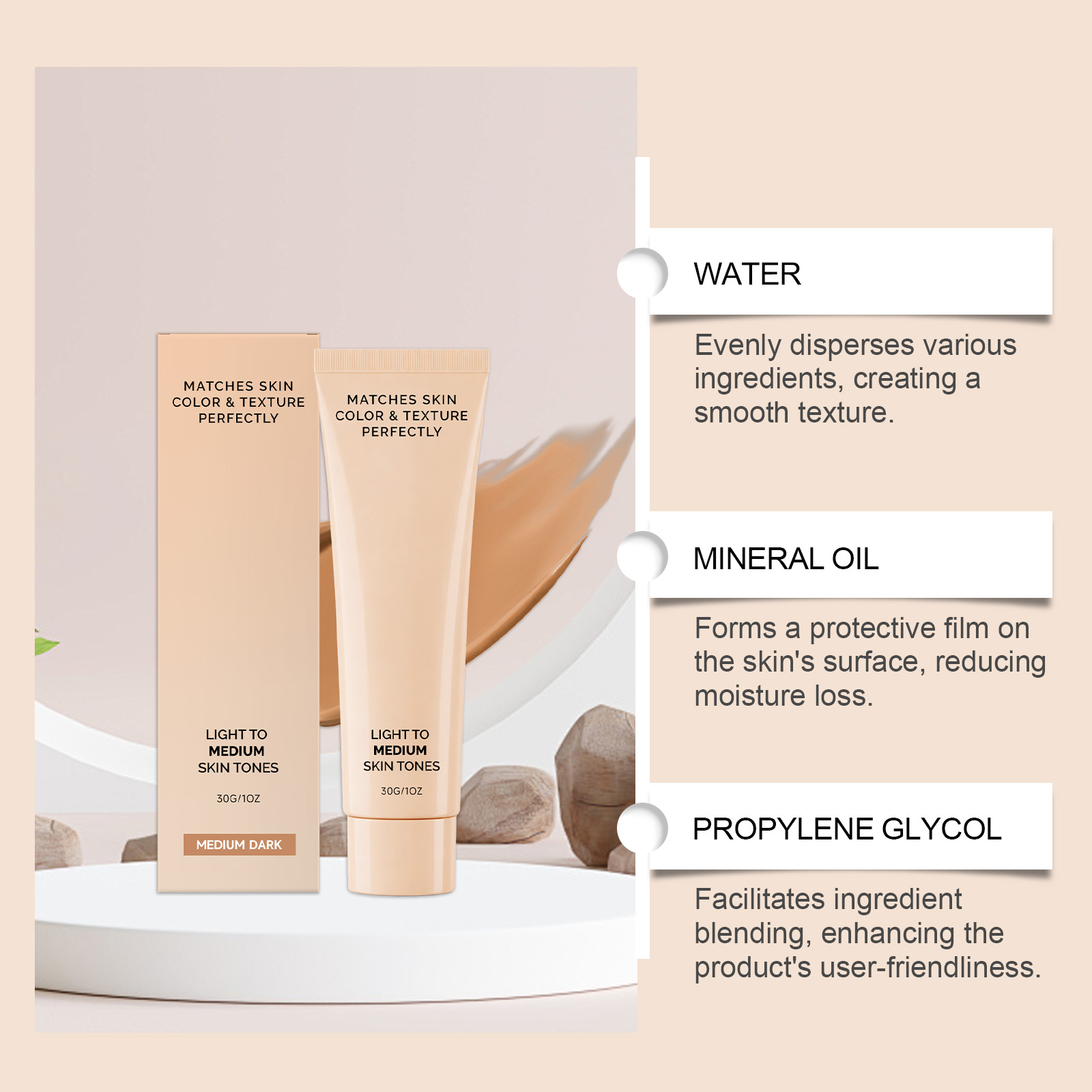 (Medium Dark) Skin Concealer Foundation Mild Moisturizing Natural Fit Sheer Cover Hydrating Light Longwear For Facial Makeup Daily Use