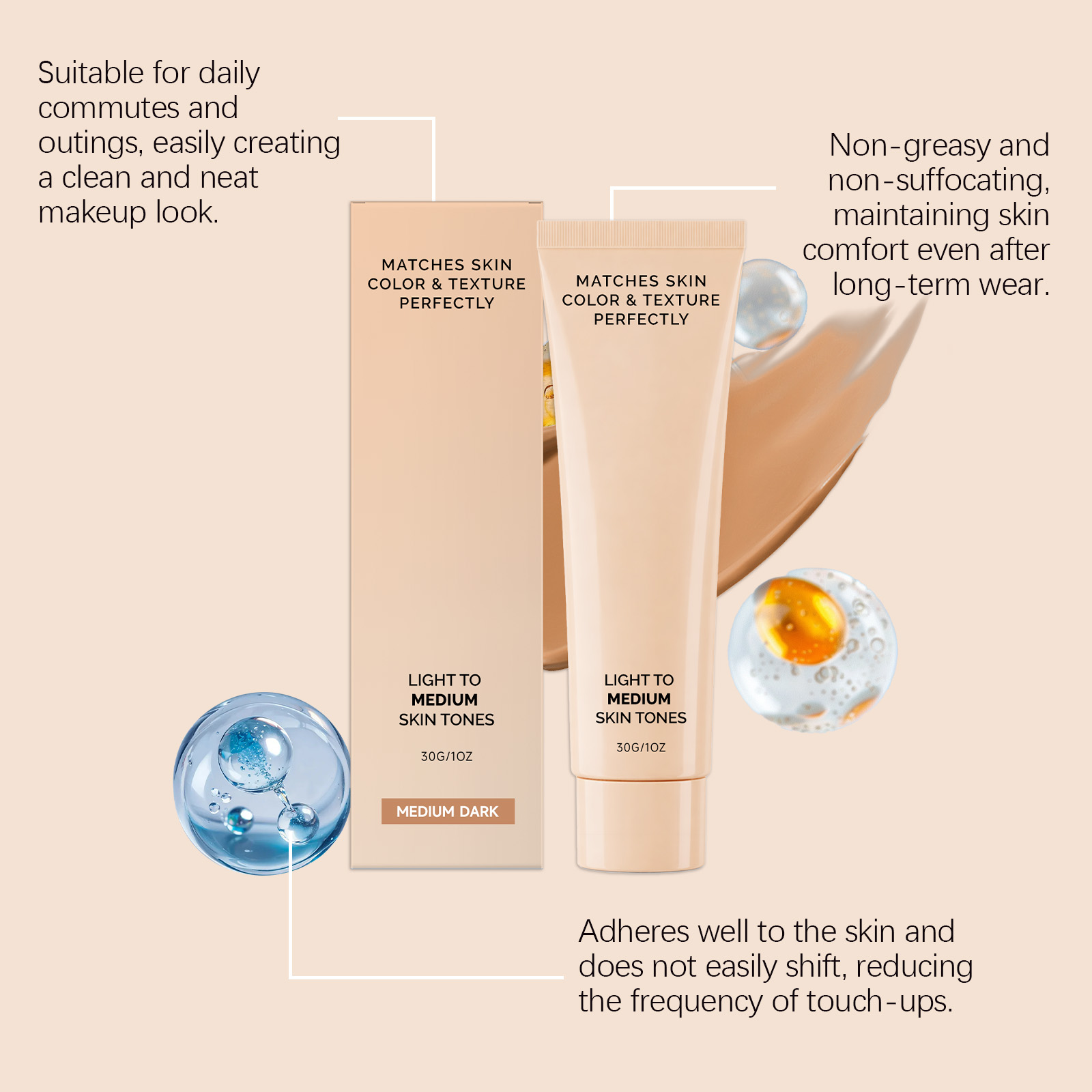 (Medium Dark) Skin Concealer Foundation Mild Moisturizing Natural Fit Sheer Cover Hydrating Light Longwear For Facial Makeup Daily Use
