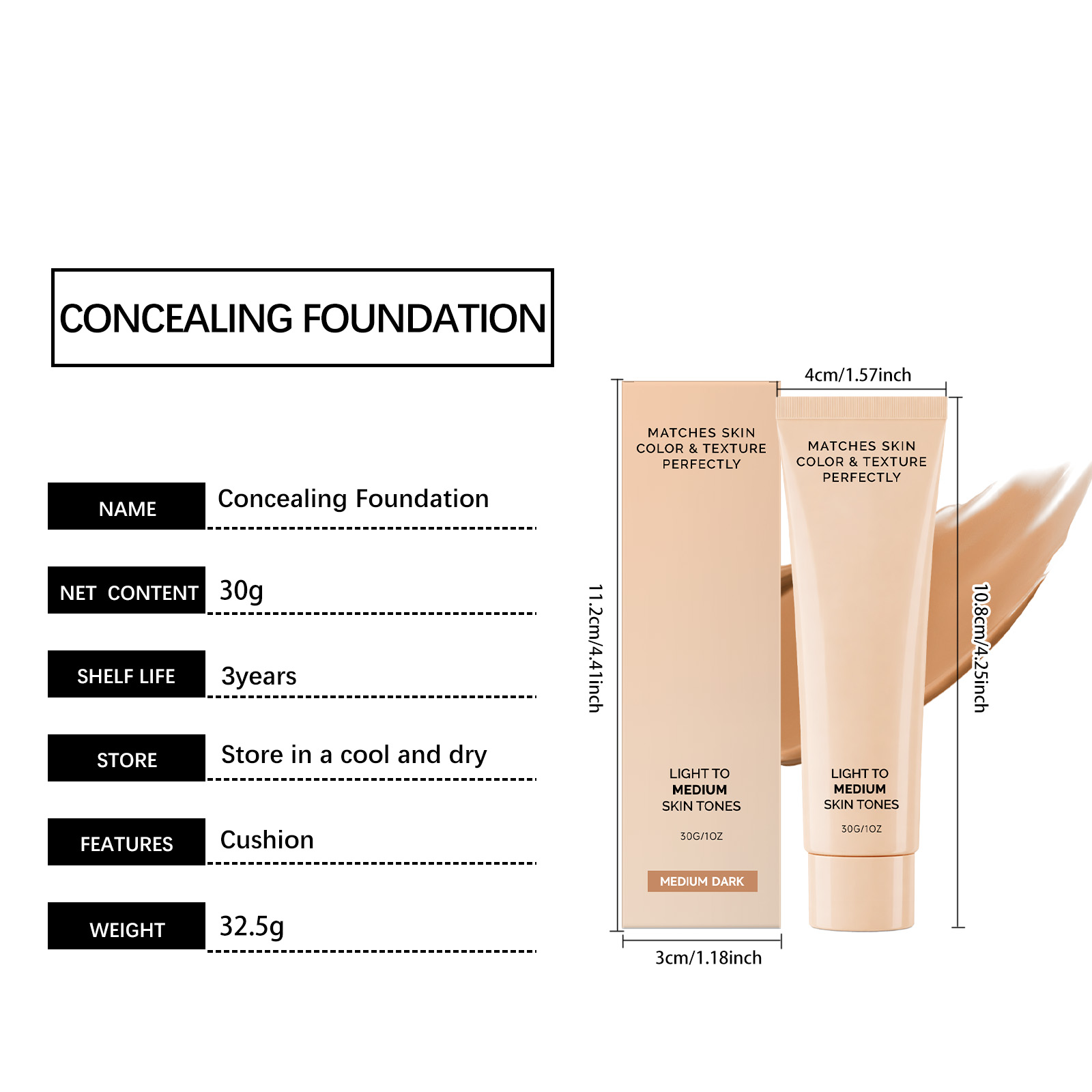 (Medium Dark) Skin Concealer Foundation Mild Moisturizing Natural Fit Sheer Cover Hydrating Light Longwear For Facial Makeup Daily Use