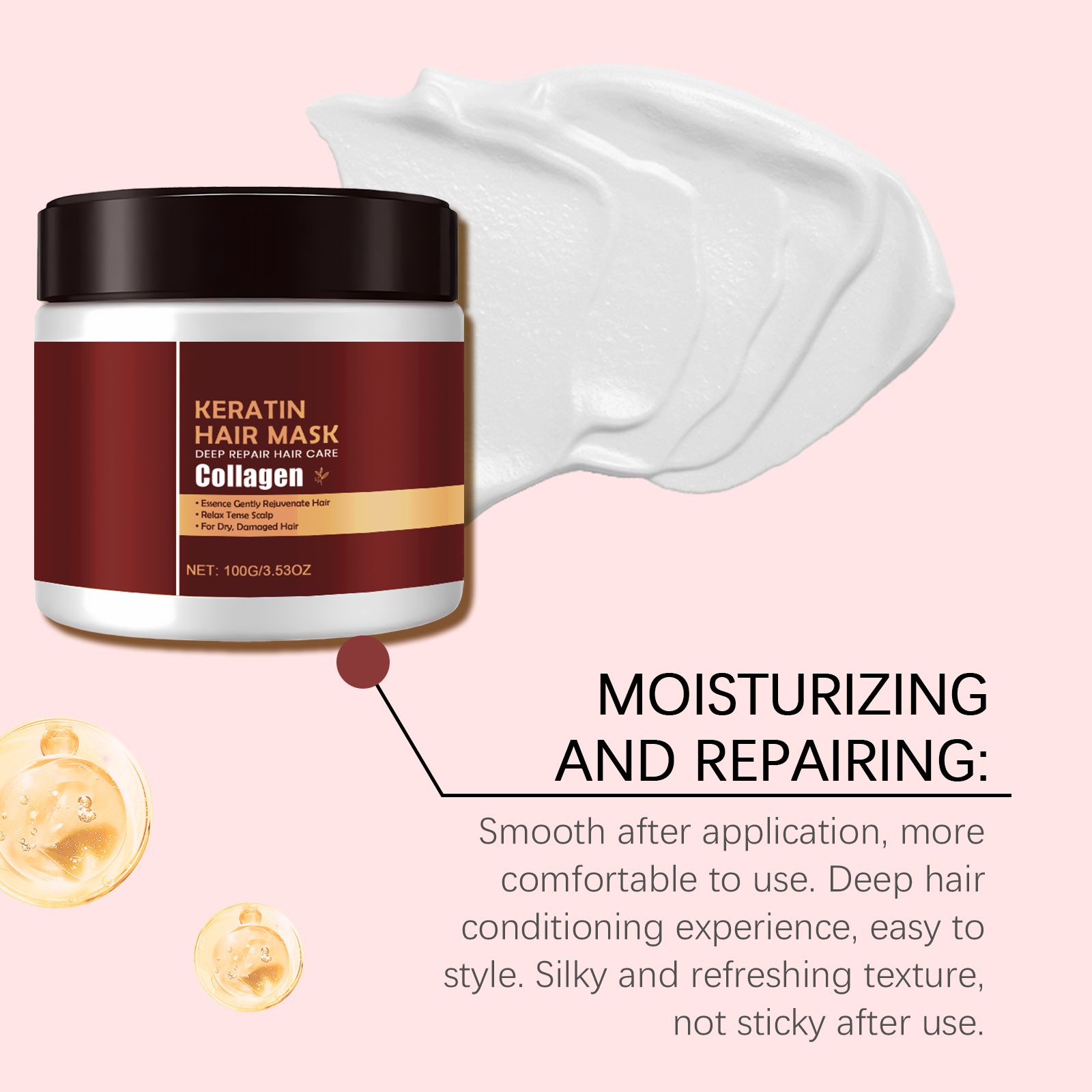 Keratin Nourishing Hair Mask Mild Hydrating Moisturizing Light Soft Repair Dry Frizzy Hair