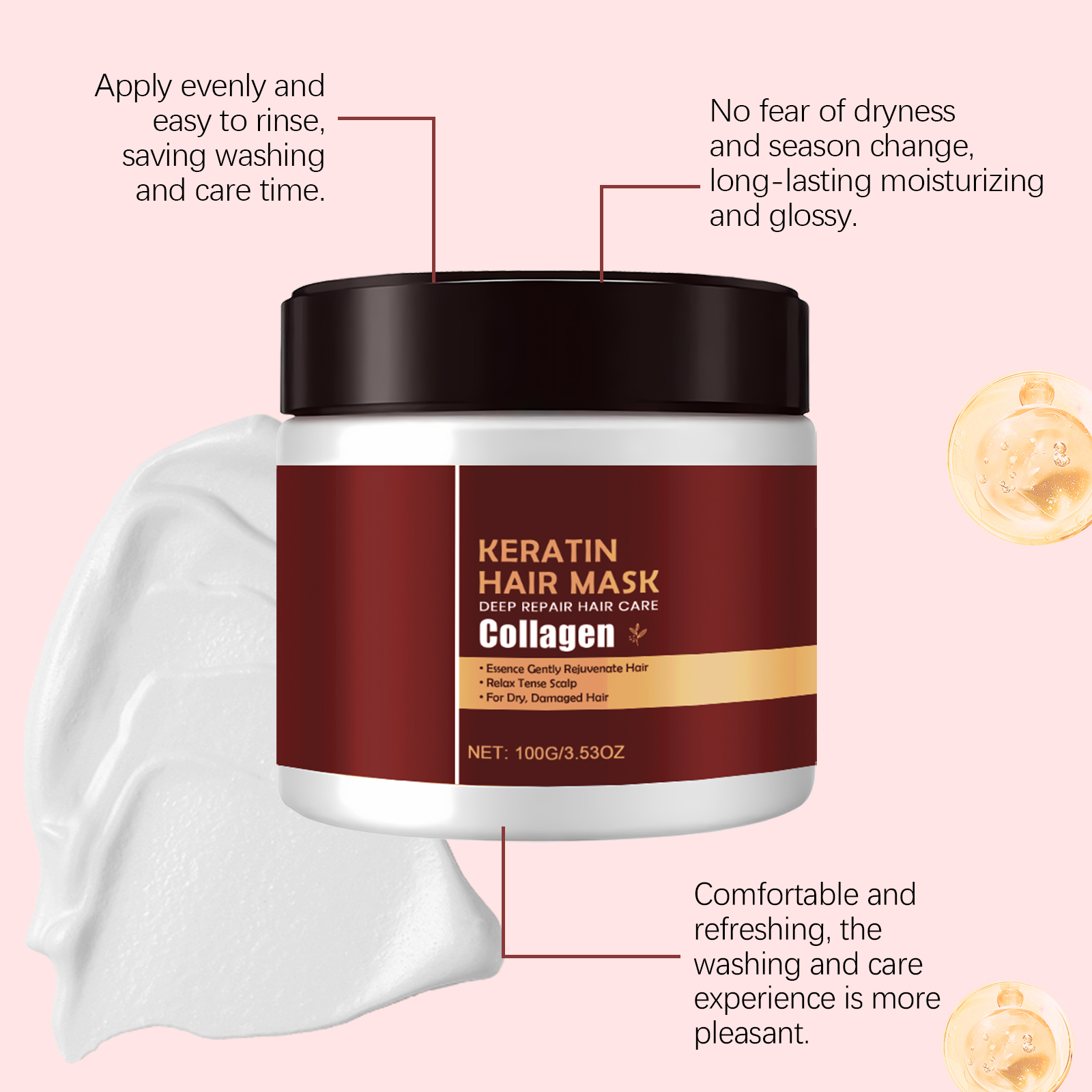 Keratin Nourishing Hair Mask Mild Hydrating Moisturizing Light Soft Repair Dry Frizzy Hair