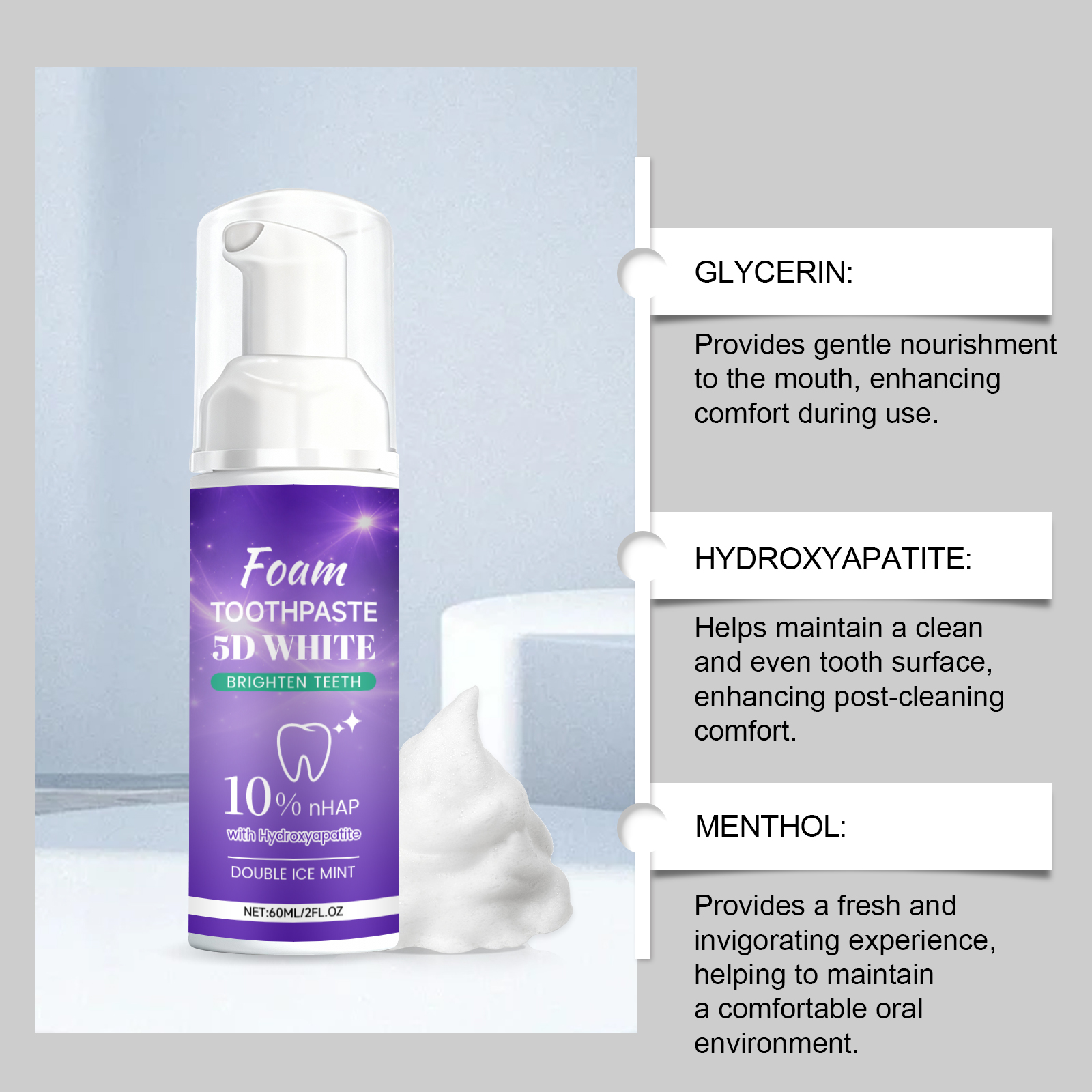 Five D Whitening Foam Toothpaste Mild Clean Fresh Shiny Breath Care Oral Clean Teeth Protection Daily Dental Maintain