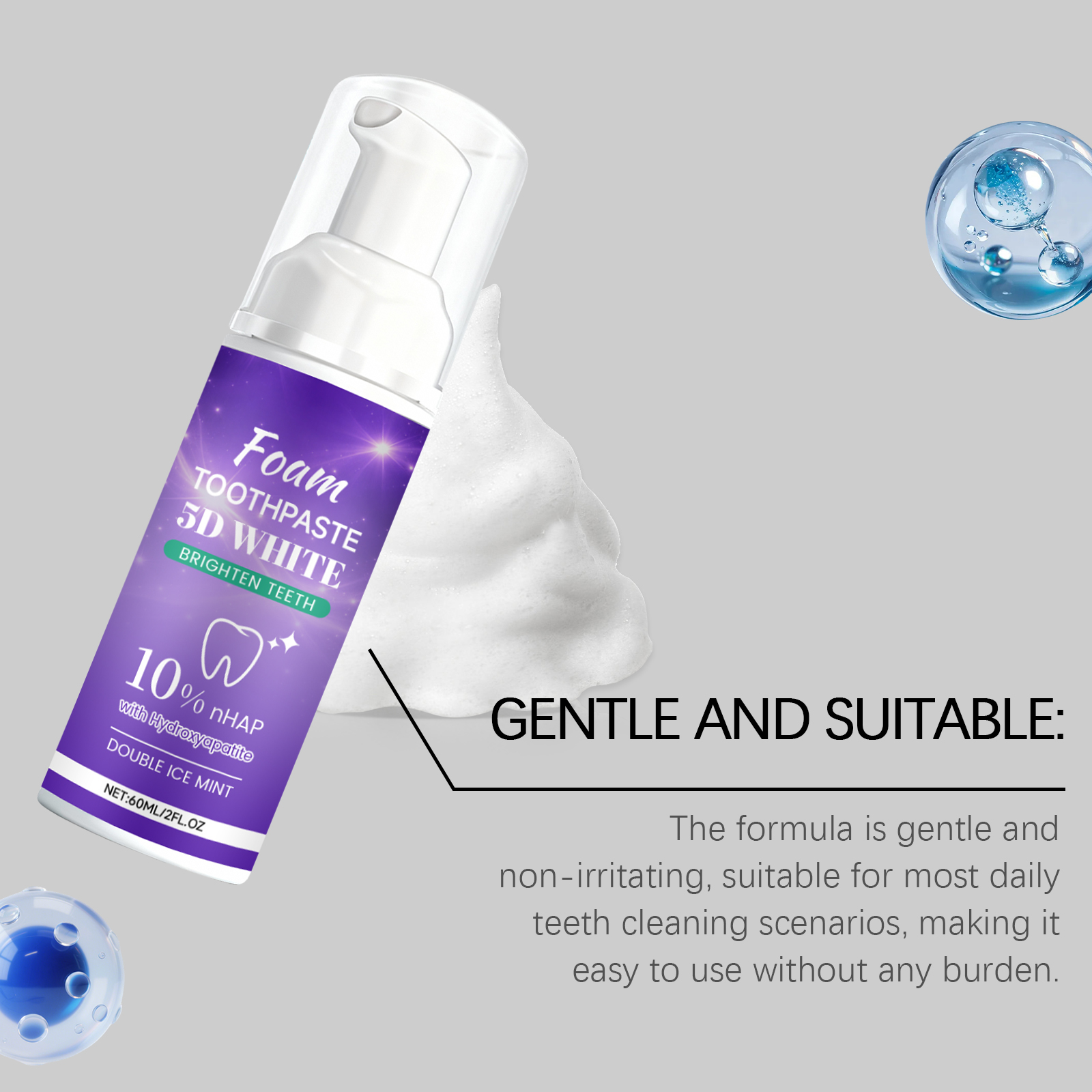 Five D Whitening Foam Toothpaste Mild Clean Fresh Shiny Breath Care Oral Clean Teeth Protection Daily Dental Maintain