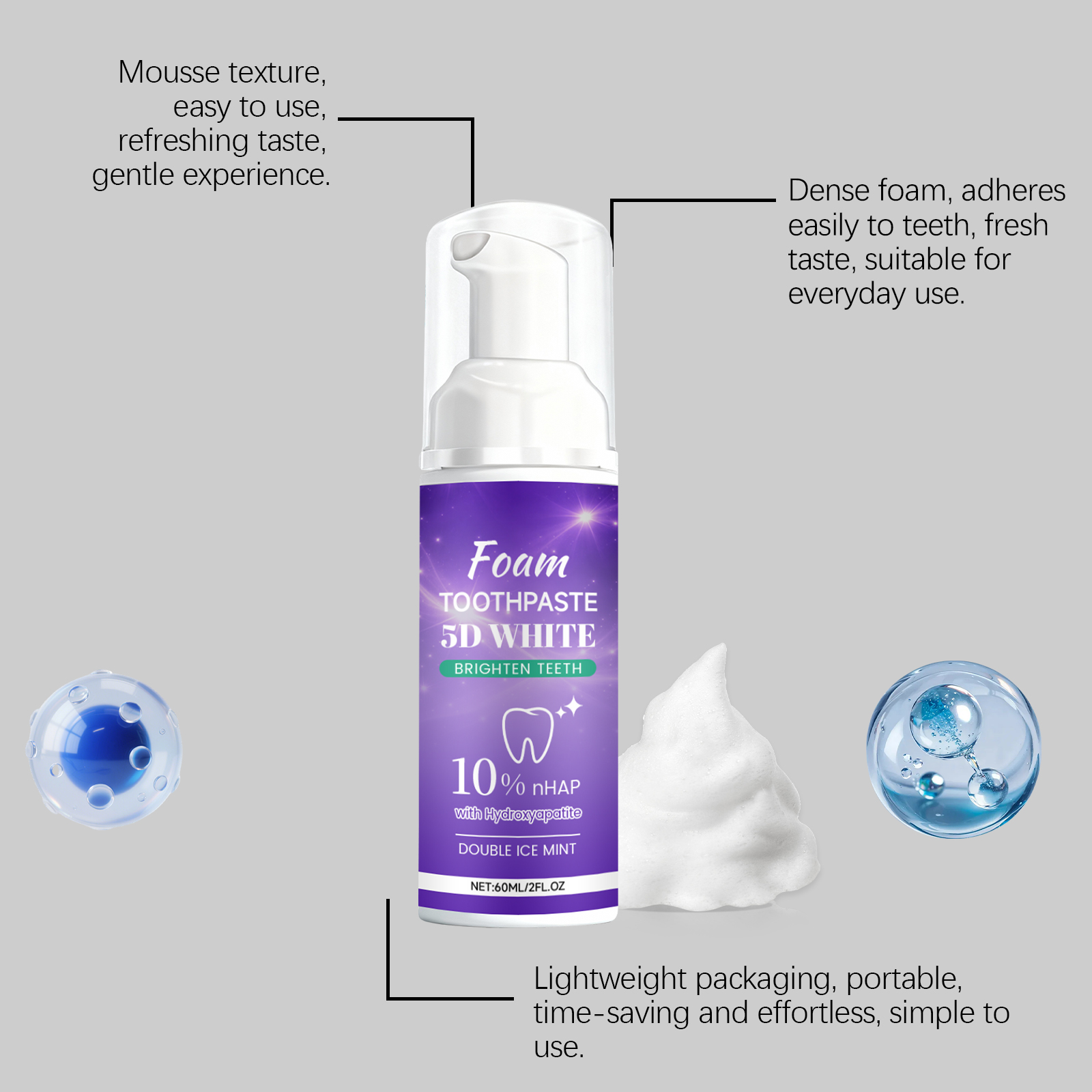Five D Whitening Foam Toothpaste Mild Clean Fresh Shiny Breath Care Oral Clean Teeth Protection Daily Dental Maintain
