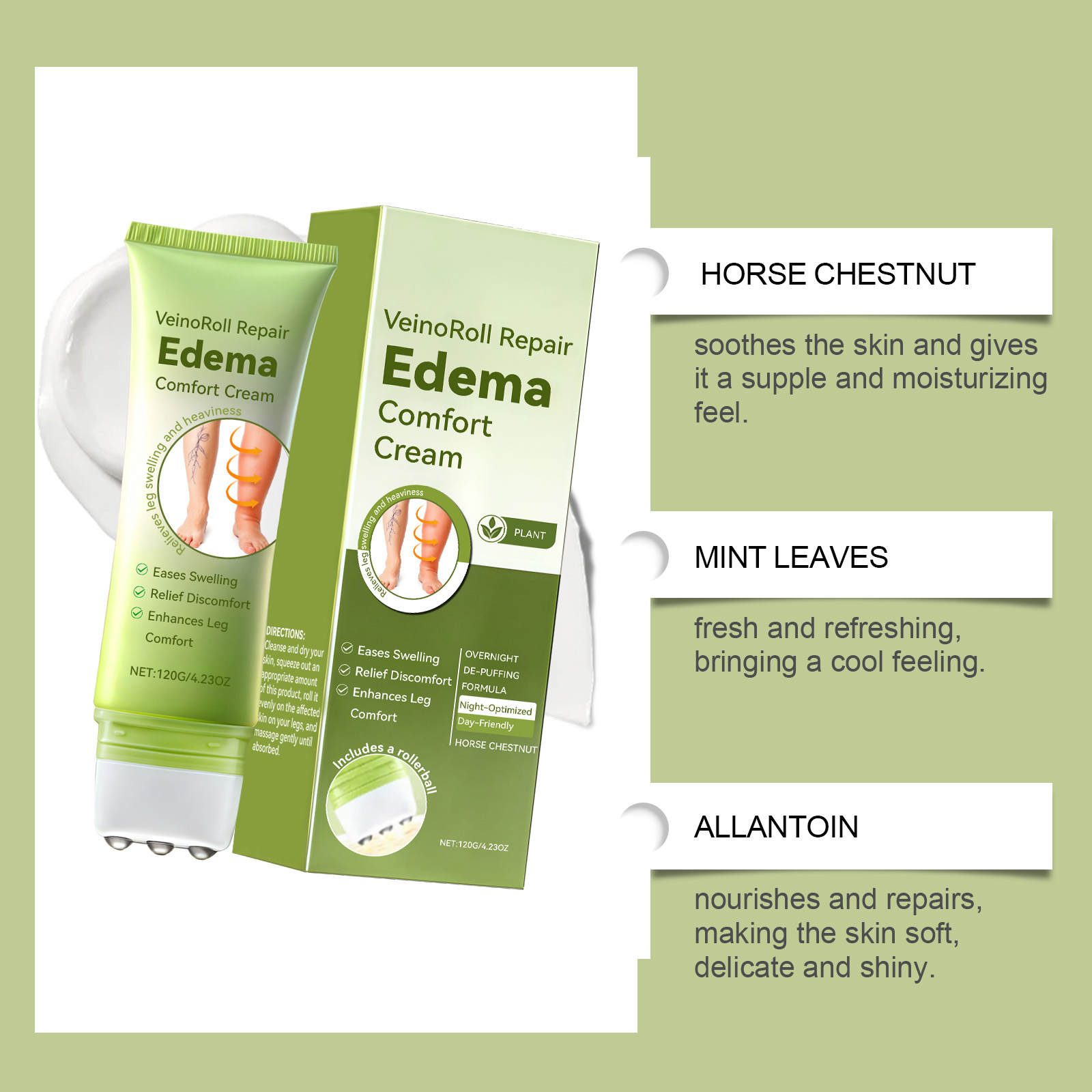 Leg Care Cream Mild Moisturizing Gentle Nourishing Comfort Protect External Roller Massage Daily Skin Lotion For Leg Body