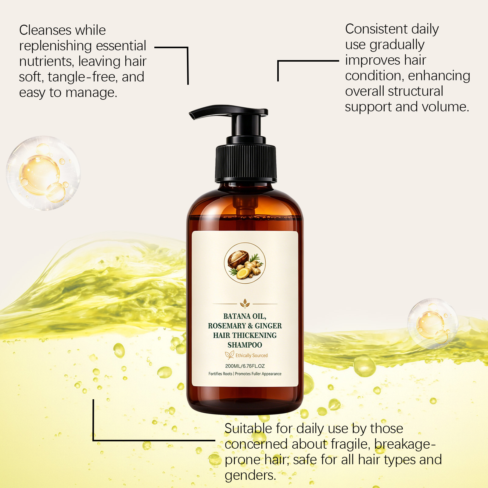 Batana Oil Shampoo Mild Ingredients Clean Scalp Dense Foam Fluffy Plump Hair Strengthen Hair Strands