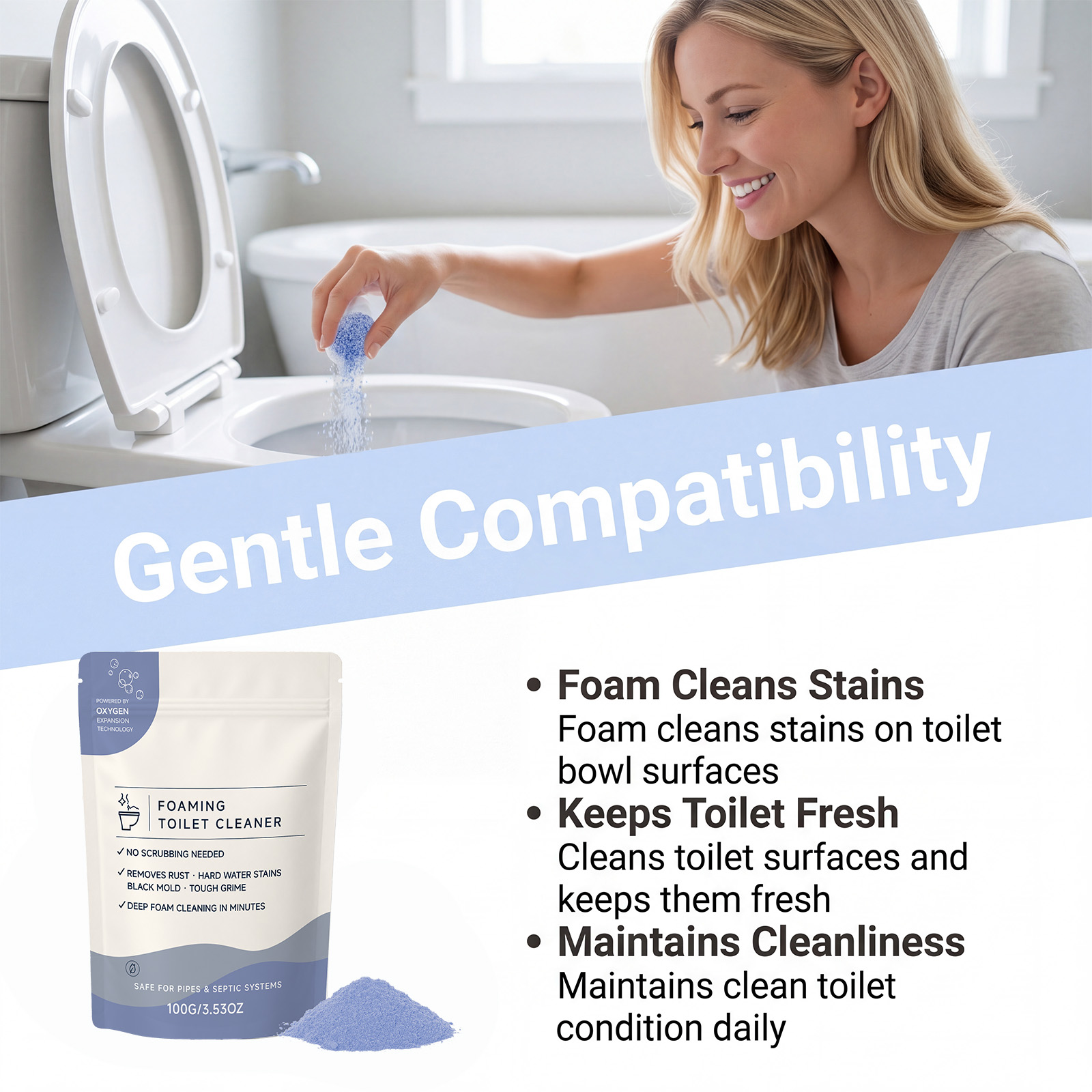 (Blue) Foam Toilet Cleaner Purple Clean Daily Washing Scale Removal Reduce Odor Fresh Fragrance Bathroom Closestool