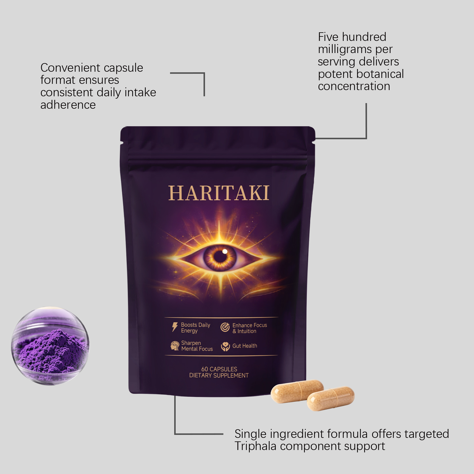 Chebula Capsule Mild Ingredients Nourishing Supplement Protect Intestines Fit Daily Diet Body Comfort Care Support Gentle Nutrition Care Aid