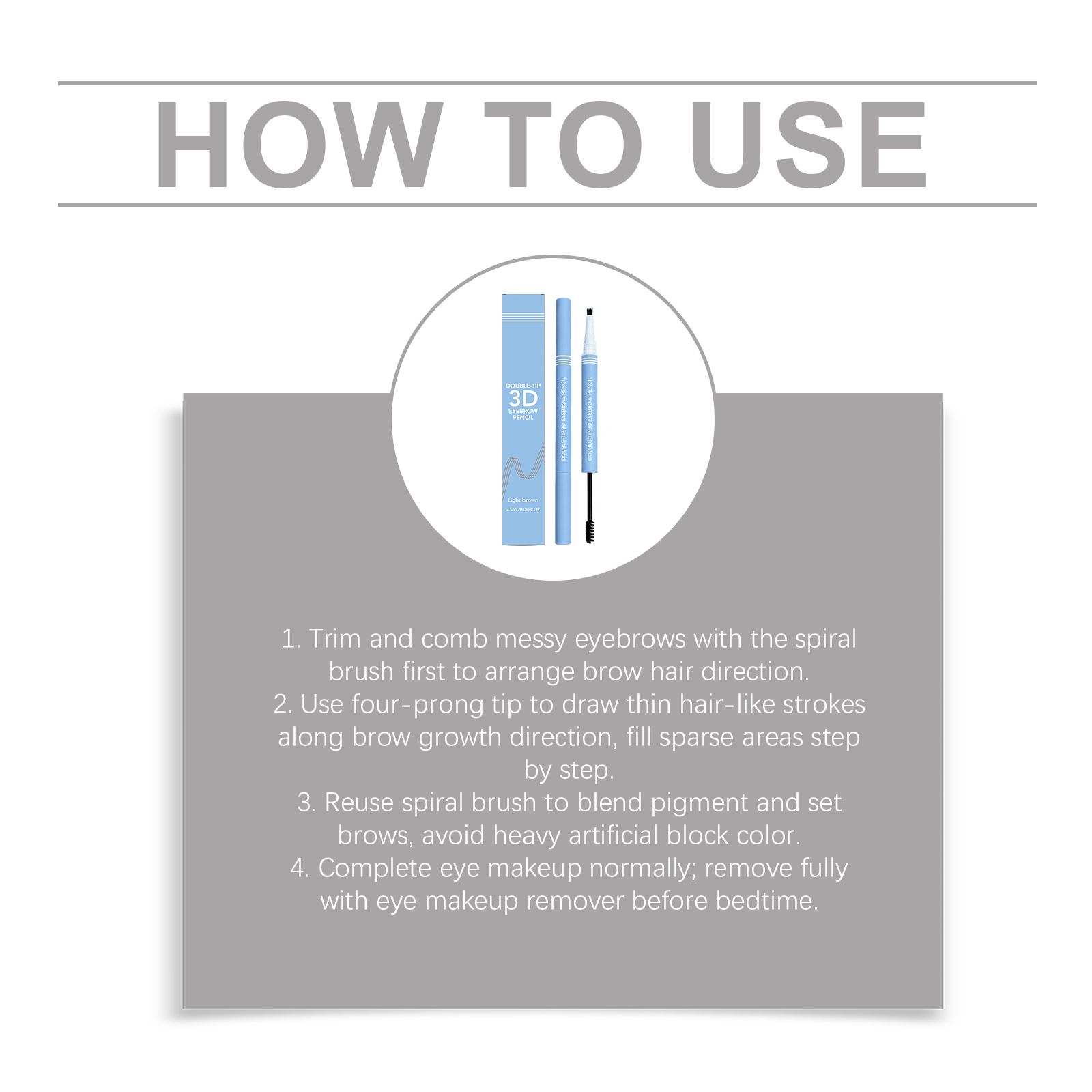 Dual Head 3D Eyebrow Pencil Light Brown Daily Outline Individual Hair Natural Color Stereo Smooth Eyebrow Tool