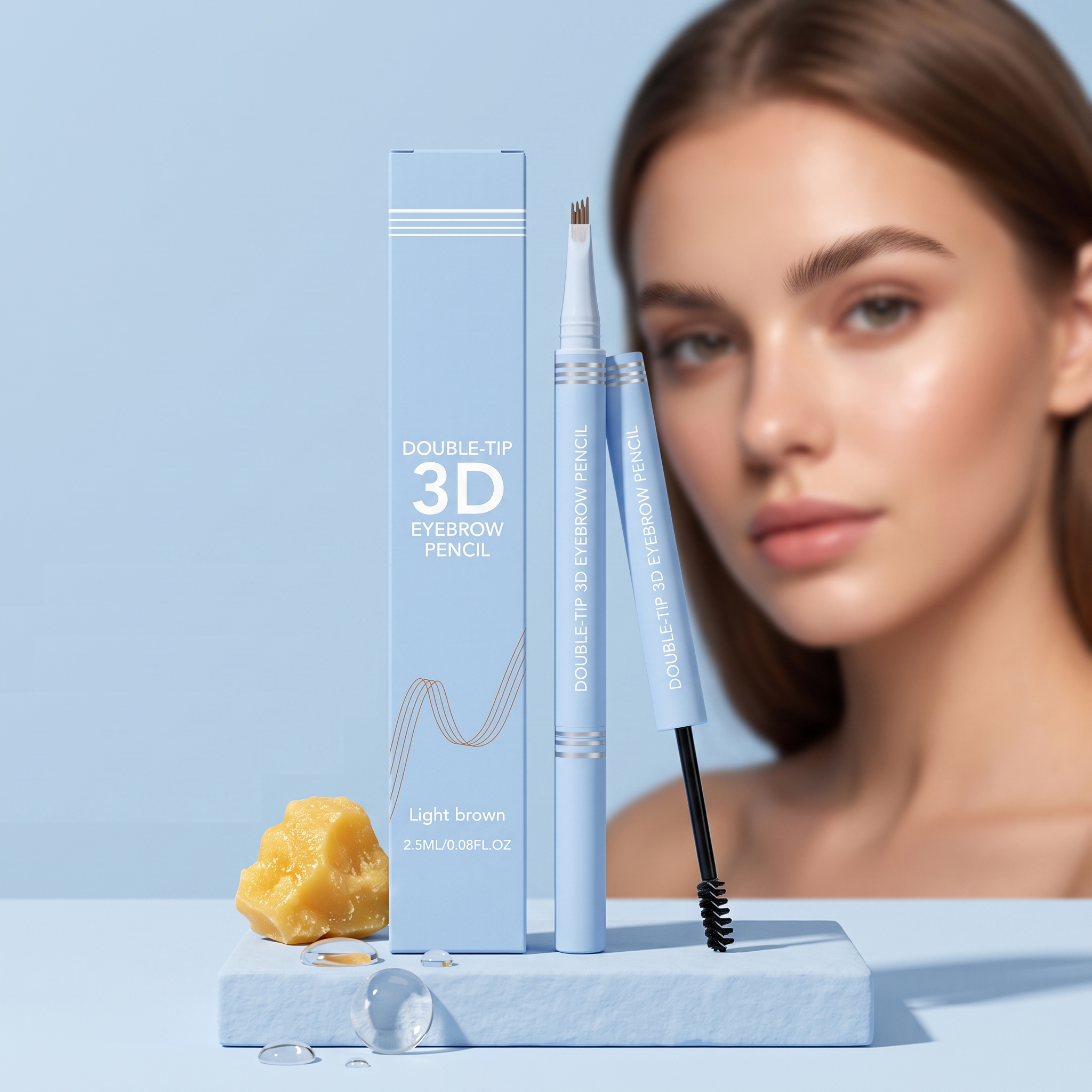 Dual Head 3D Eyebrow Pencil Light Brown Daily Outline Individual Hair Natural Color Stereo Smooth Eyebrow Tool