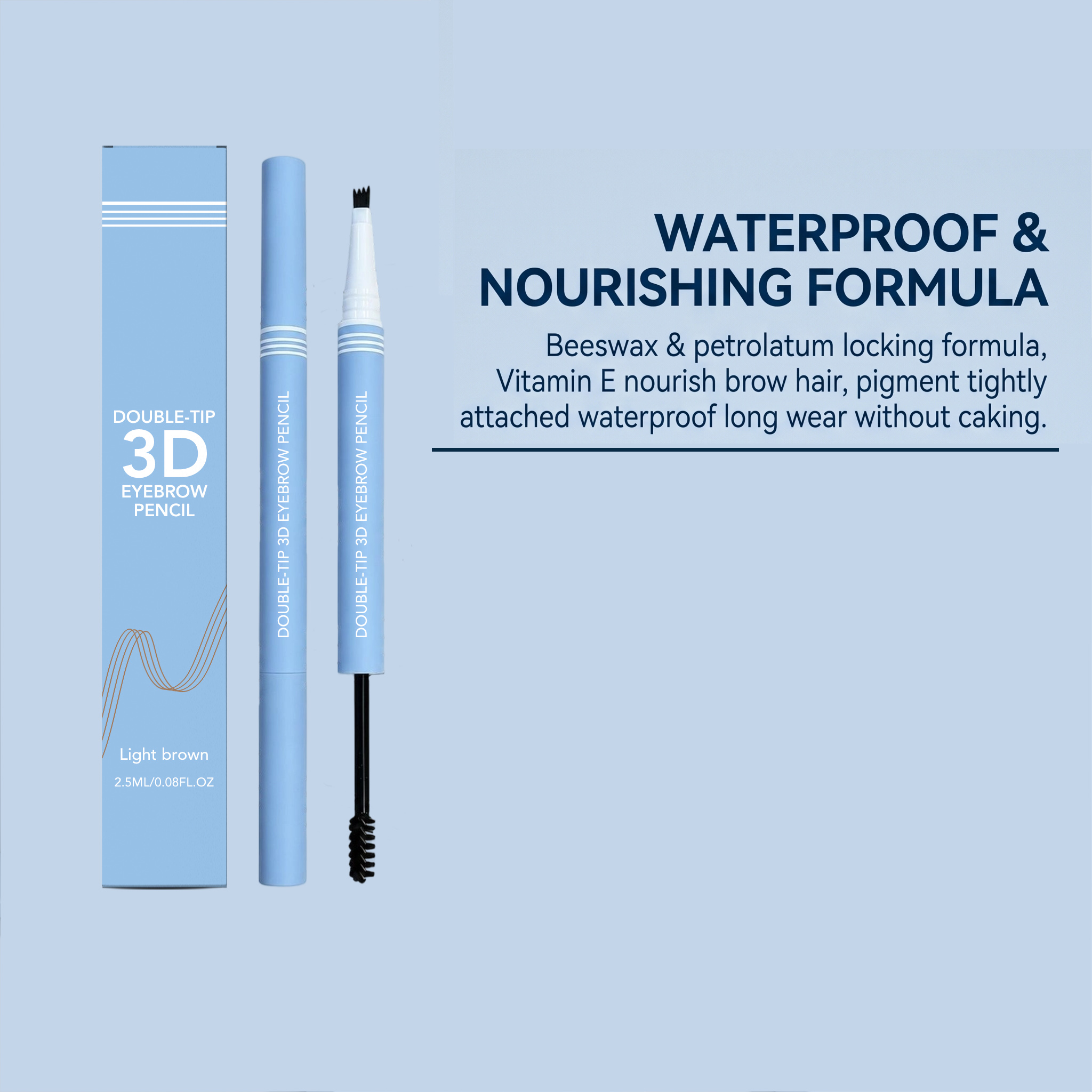Dual Head 3D Eyebrow Pencil Light Brown Daily Outline Individual Hair Natural Color Stereo Smooth Eyebrow Tool