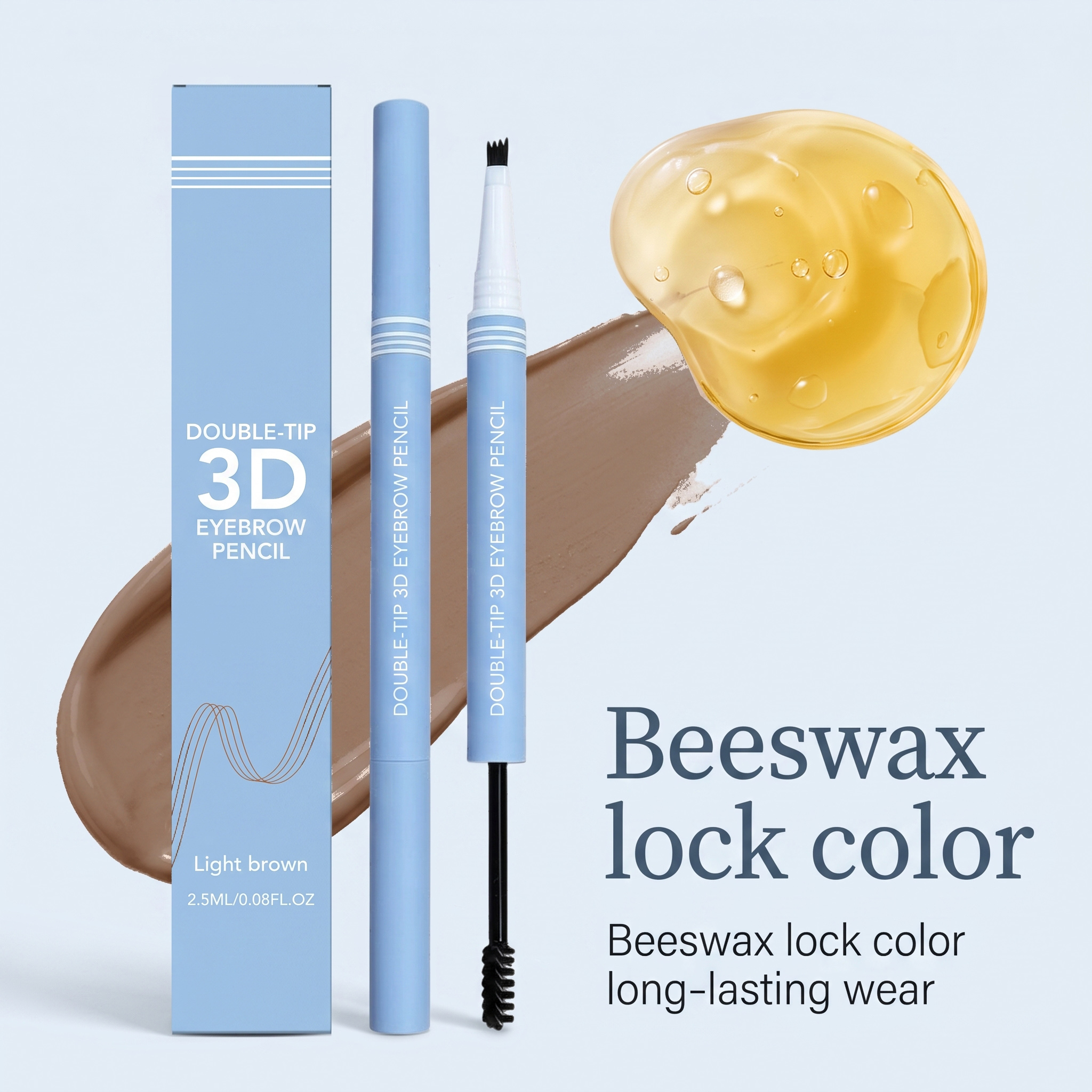 Dual Head 3D Eyebrow Pencil Light Brown Daily Outline Individual Hair Natural Color Stereo Smooth Eyebrow Tool