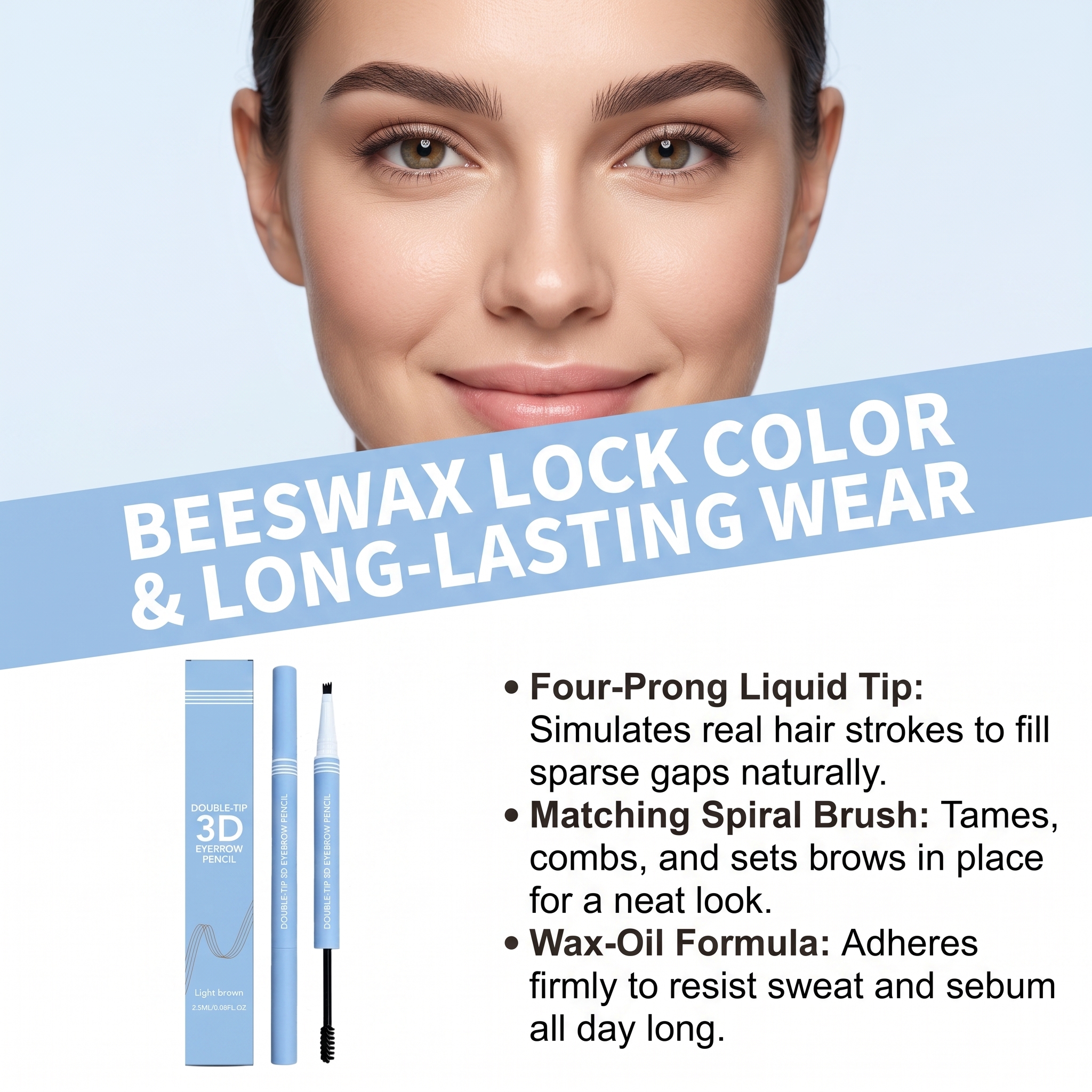 Dual Head 3D Eyebrow Pencil Light Brown Daily Outline Individual Hair Natural Color Stereo Smooth Eyebrow Tool