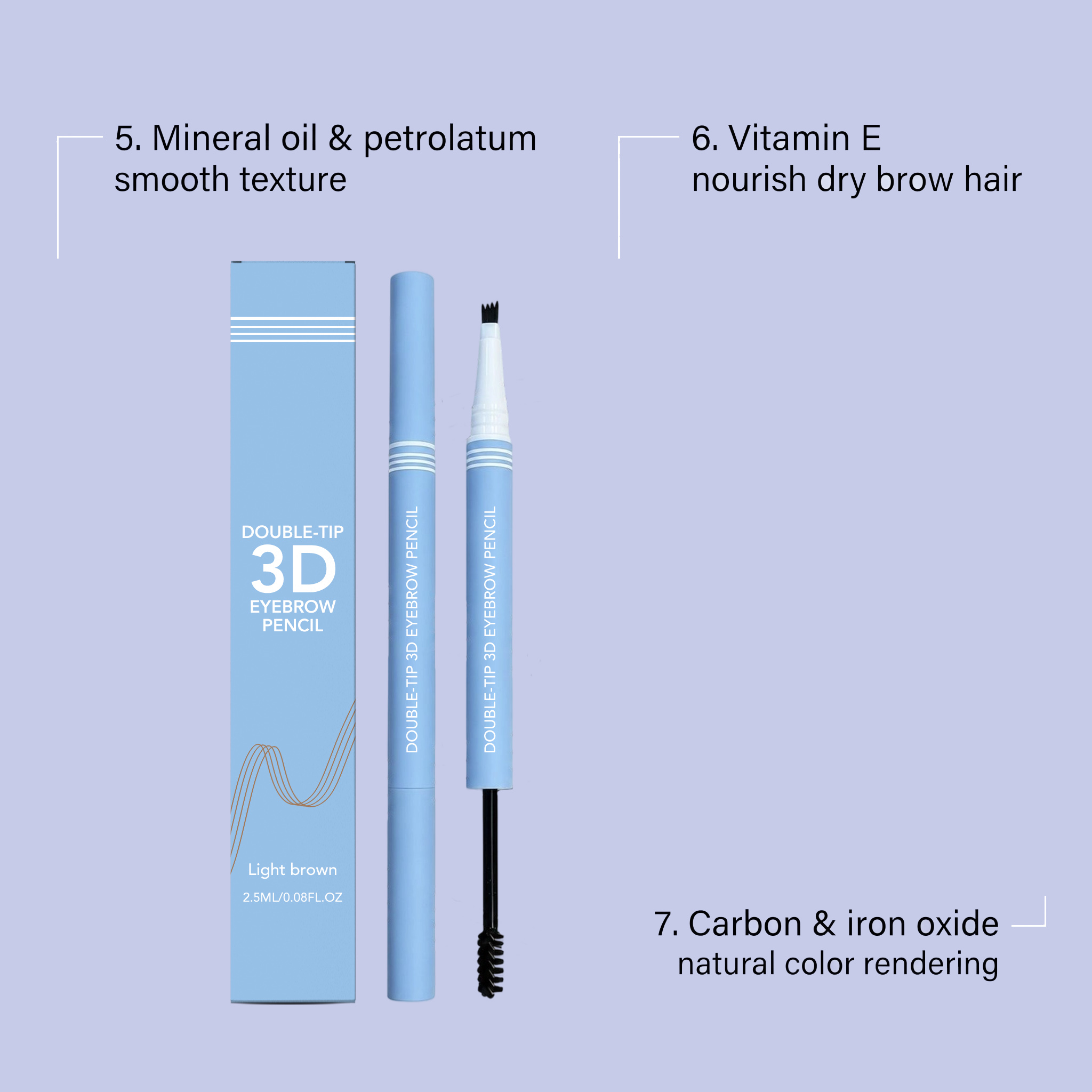 Dual Head 3D Eyebrow Pencil Light Brown Daily Outline Individual Hair Natural Color Stereo Smooth Eyebrow Tool