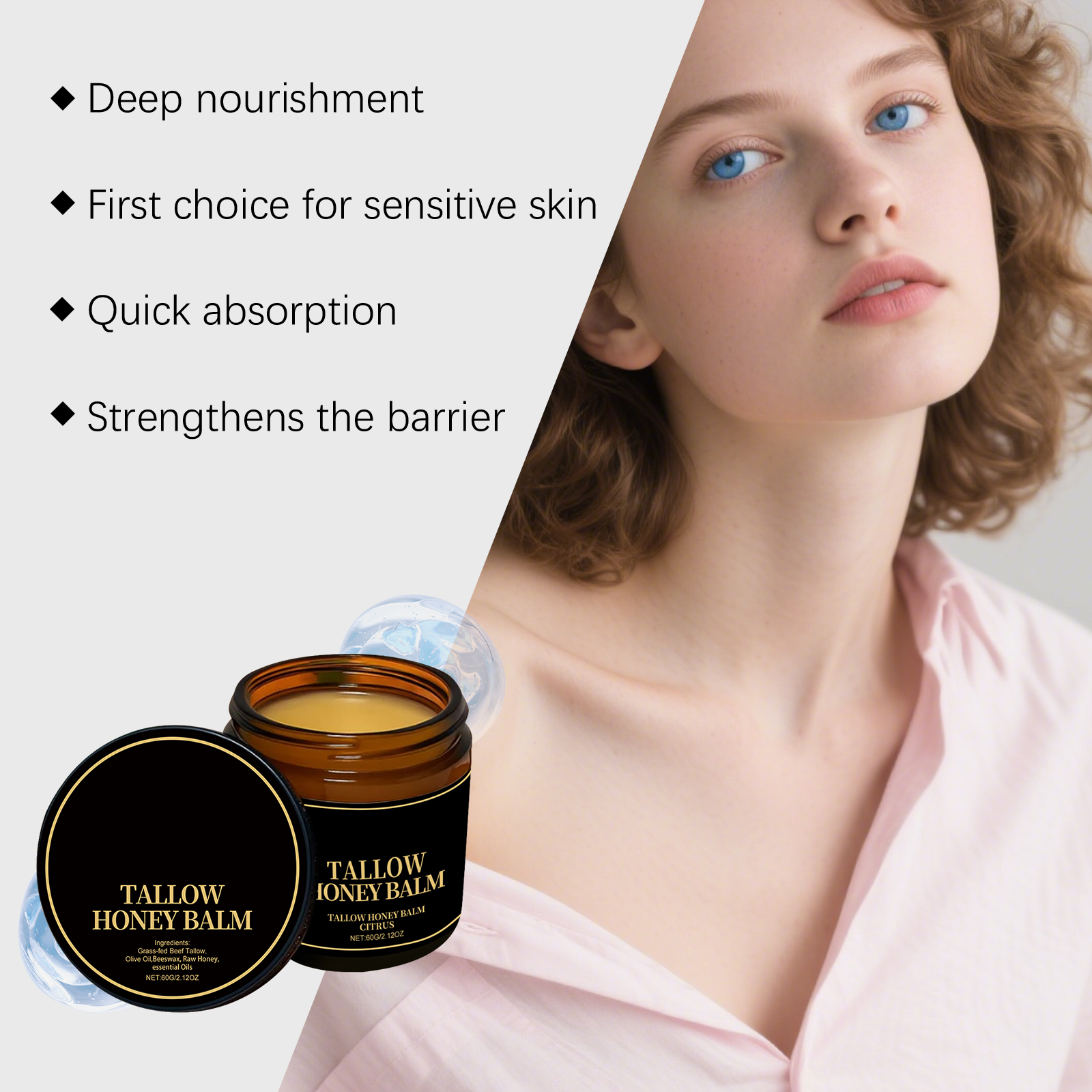 Tallow Honey Nourishing Skin Cream Gentle Moisturizing Soft Hydrating For Daily Body Skin Care