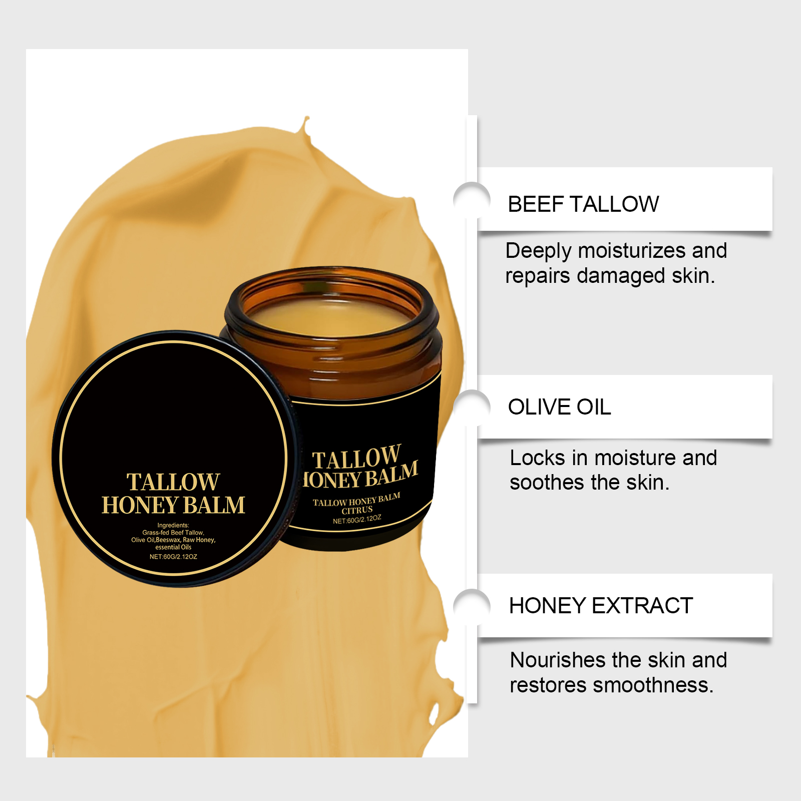 Tallow Honey Nourishing Skin Cream Gentle Moisturizing Soft Hydrating For Daily Body Skin Care