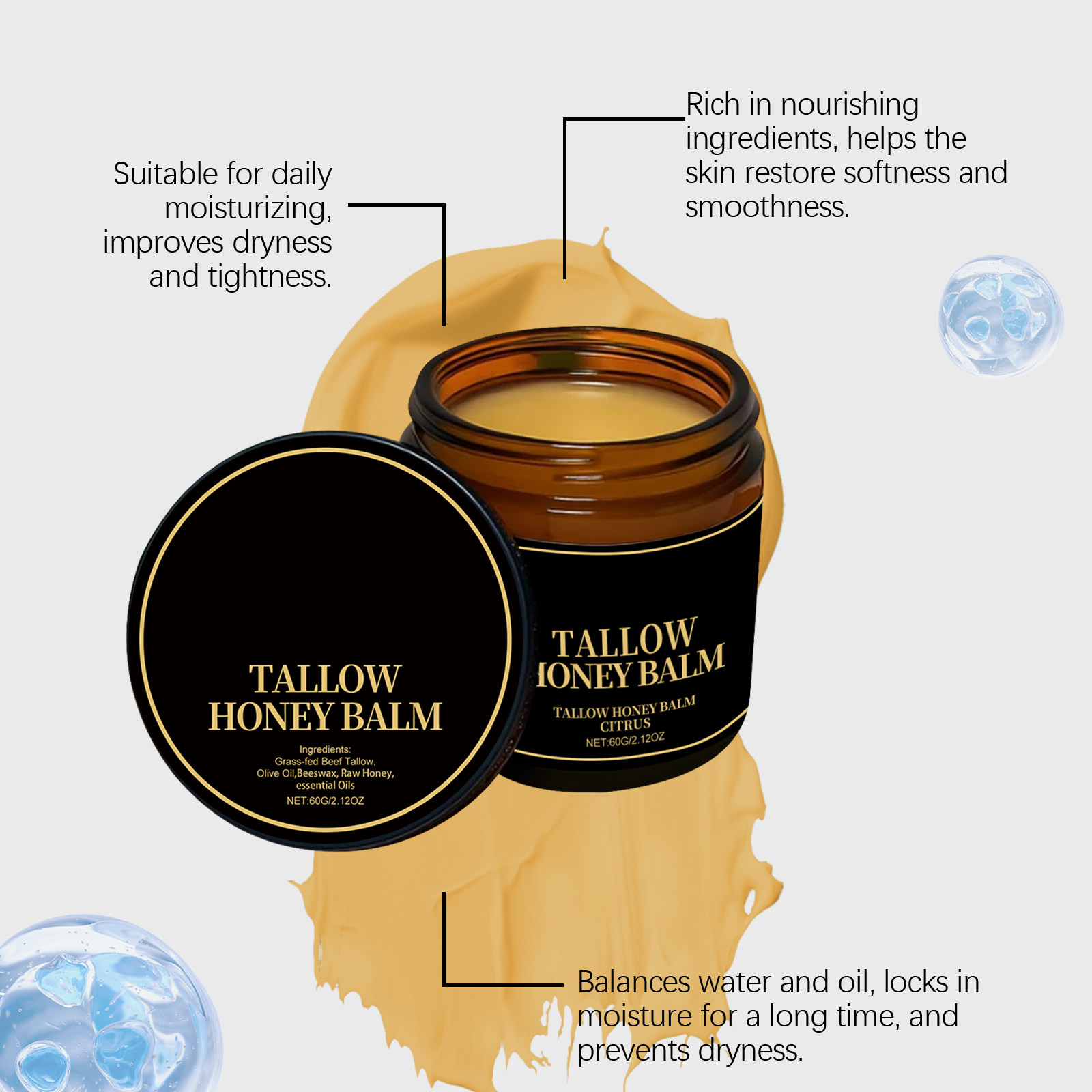 Tallow Honey Nourishing Skin Cream Gentle Moisturizing Soft Hydrating For Daily Body Skin Care