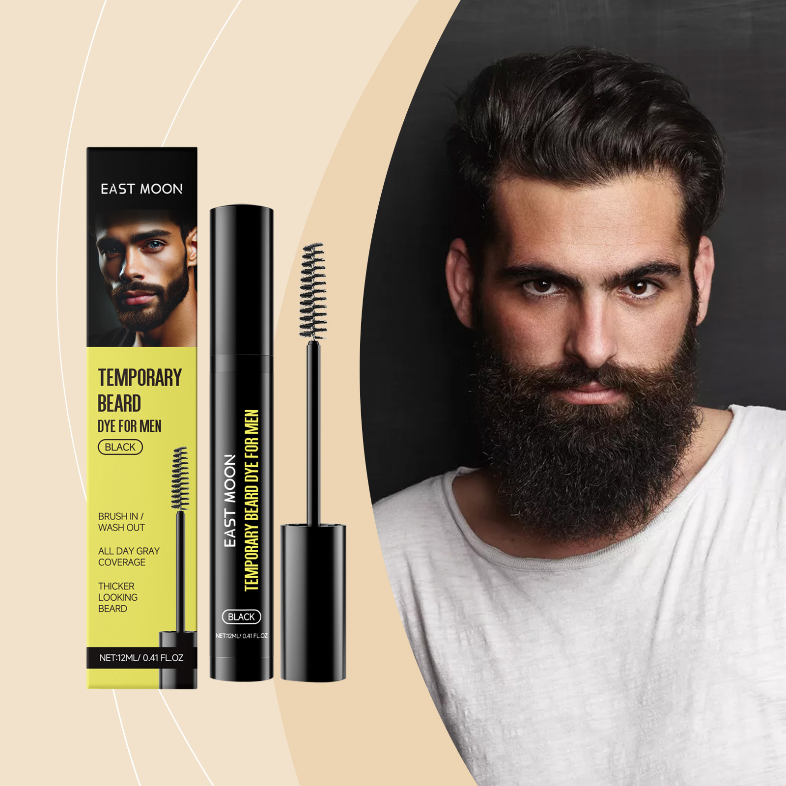 Black Men Beard Eyebrow Dye Moisturizing Hydrating Men Beard Natural Long Lasting Nonfade