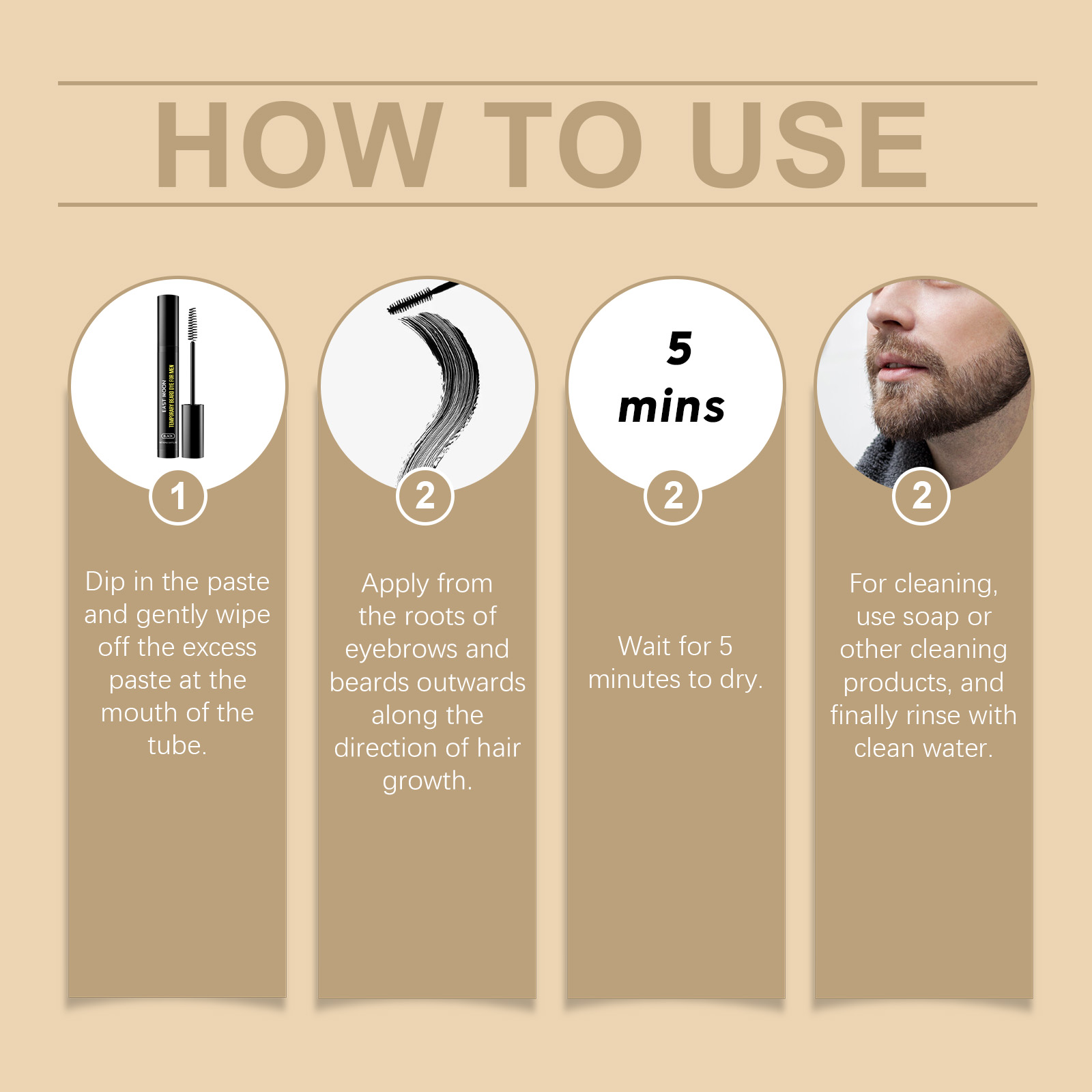 Black Men Beard Eyebrow Dye Moisturizing Hydrating Men Beard Natural Long Lasting Nonfade