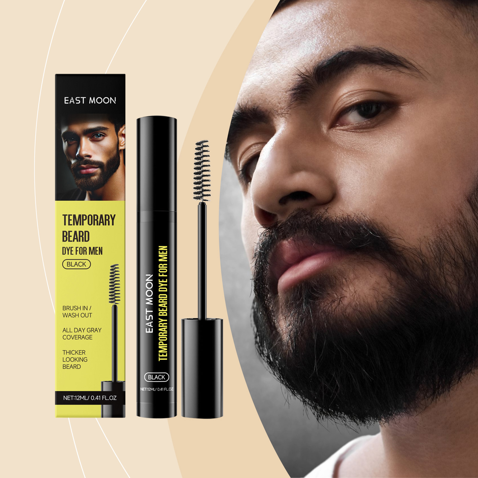 Black Men Beard Eyebrow Dye Moisturizing Hydrating Men Beard Natural Long Lasting Nonfade