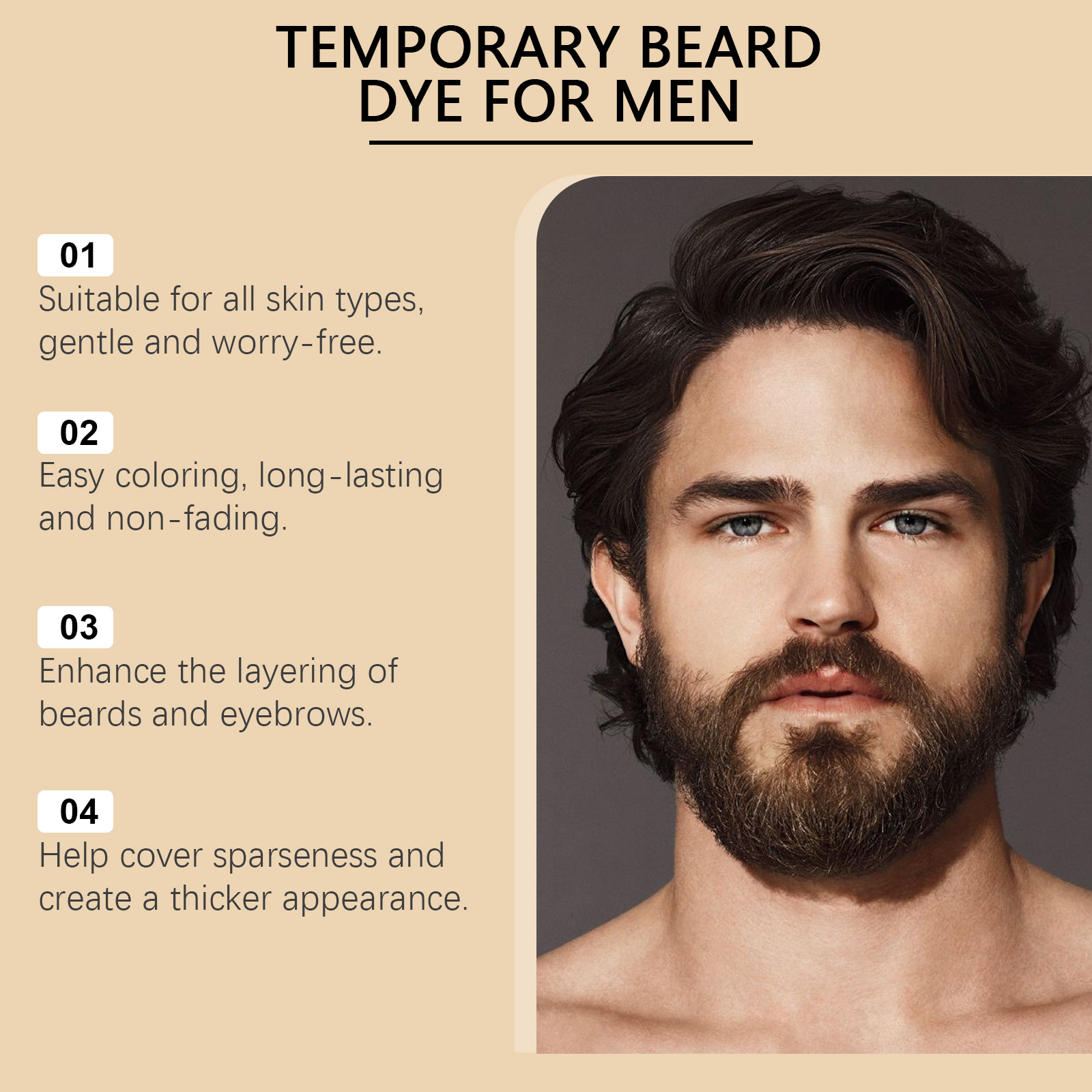Black Men Beard Eyebrow Dye Moisturizing Hydrating Men Beard Natural Long Lasting Nonfade