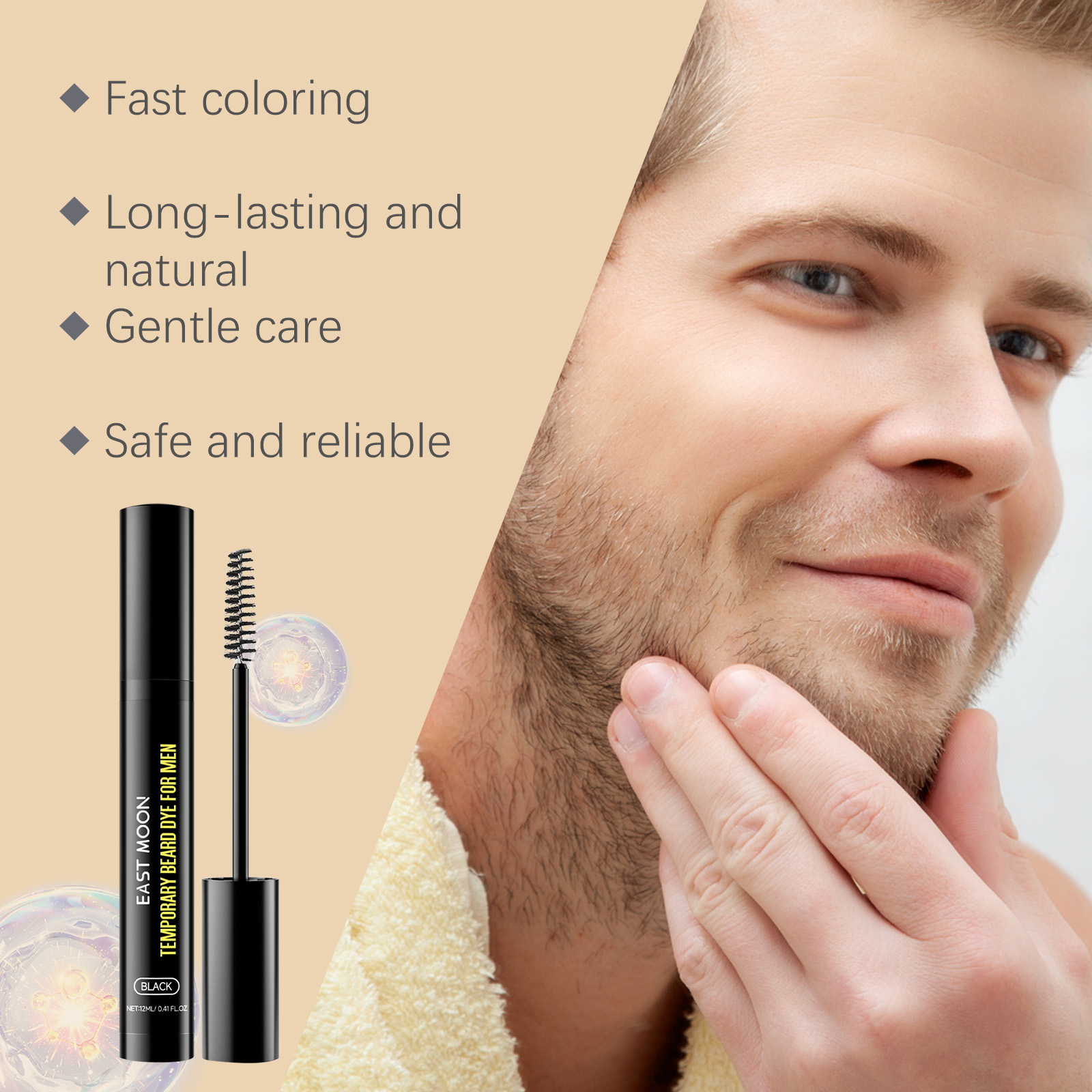 Black Men Beard Eyebrow Dye Moisturizing Hydrating Men Beard Natural Long Lasting Nonfade