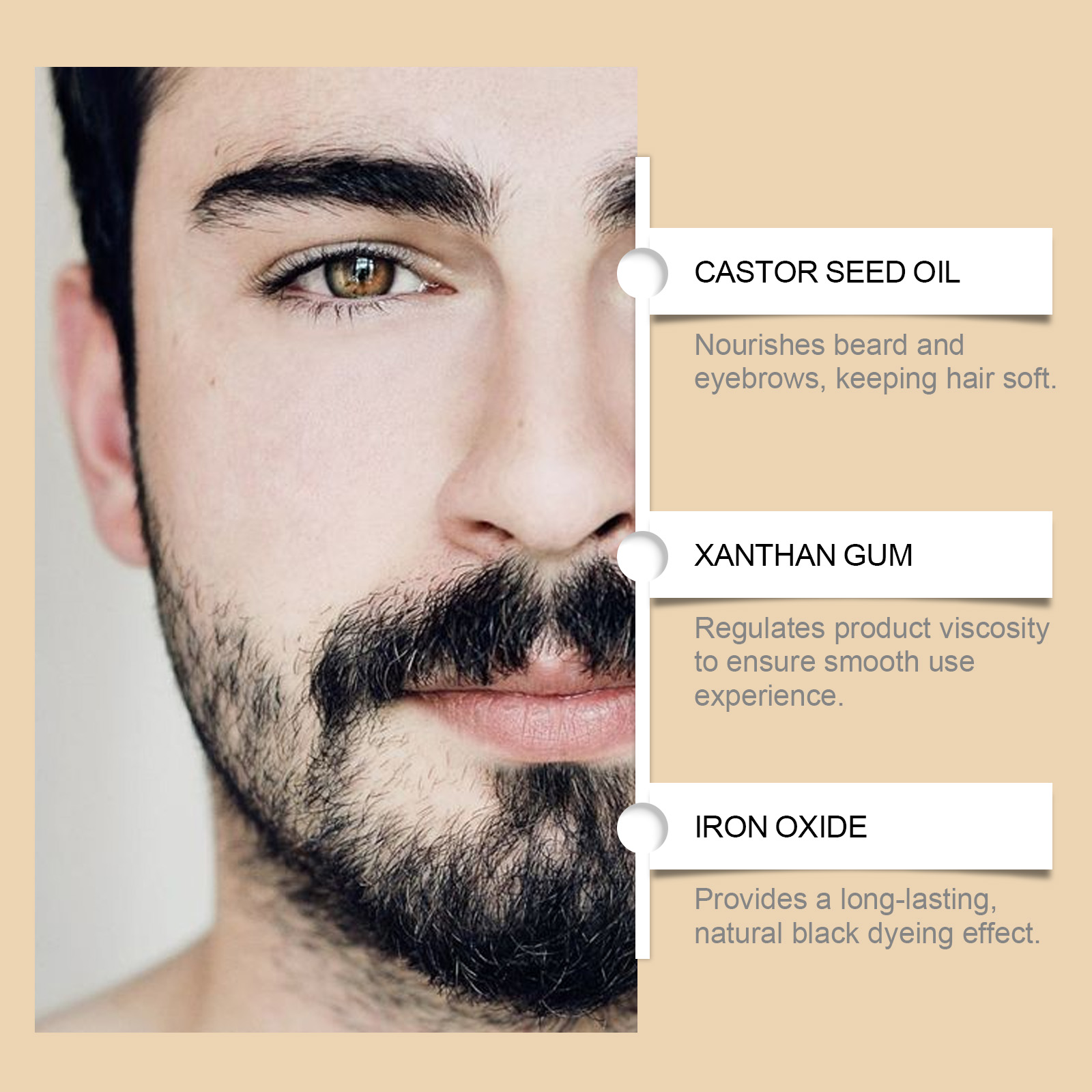 Black Men Beard Eyebrow Dye Moisturizing Hydrating Men Beard Natural Long Lasting Nonfade