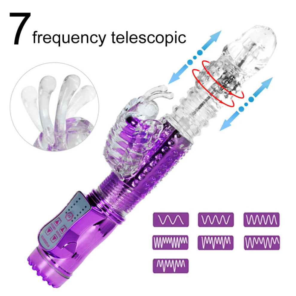 Telescopic Dildo Vibrator G-Spot Rabbit Vibrator Clitoris Stimulator Vaginal Massager Sex Toys for Women Female Masturbation USB Purple