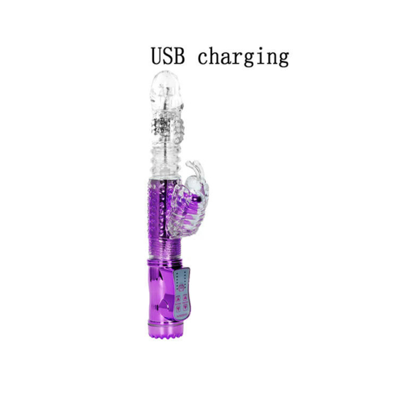 Telescopic Dildo Vibrator G-Spot Rabbit Vibrator Clitoris Stimulator Vaginal Massager Sex Toys for Women Female Masturbation USB Purple