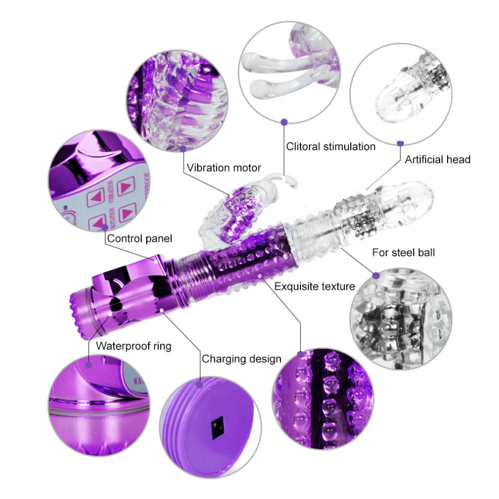 Telescopic Dildo Vibrator G-Spot Rabbit Vibrator Clitoris Stimulator Vaginal Massager Sex Toys for Women Female Masturbation USB Purple
