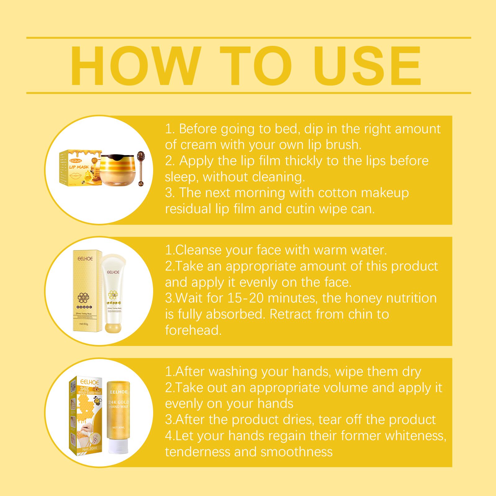 Honey Moisturizing Exfoliating Set With Lip Mask Face Mask And Hand Mask