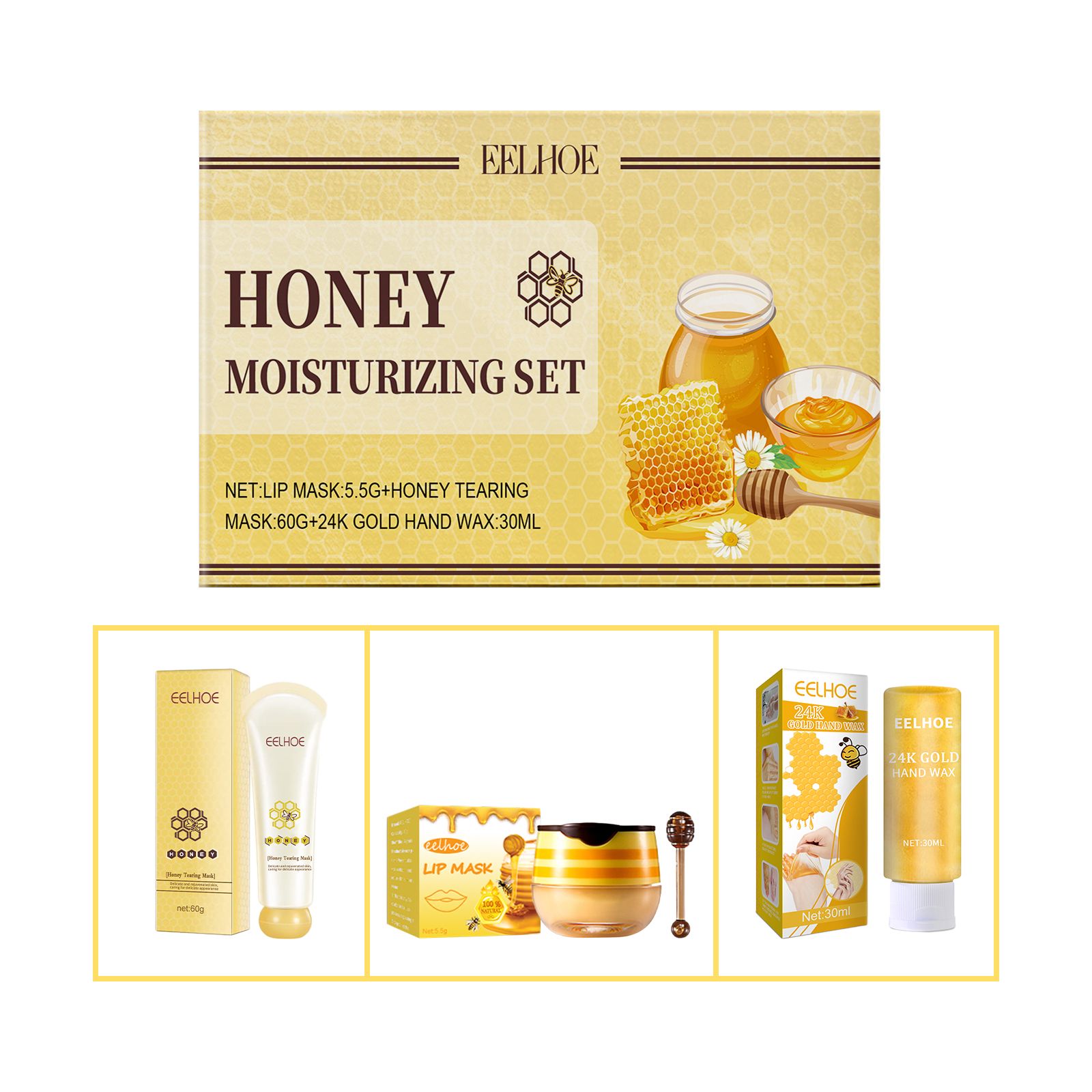 Honey Moisturizing Exfoliating Set With Lip Mask Face Mask And Hand Mask