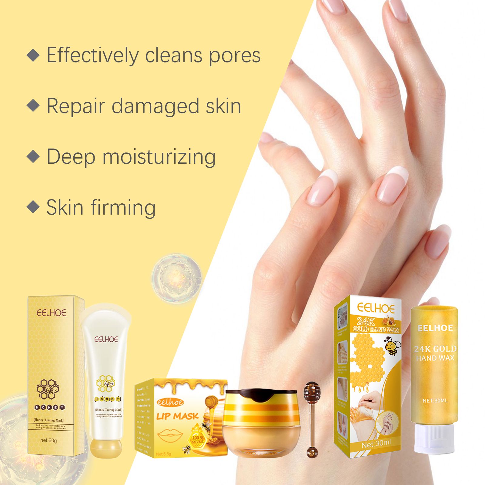 Honey Moisturizing Exfoliating Set With Lip Mask Face Mask And Hand Mask