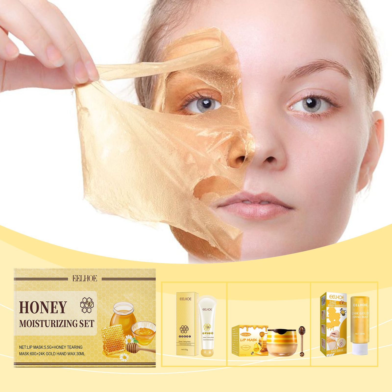 Honey Moisturizing Exfoliating Set With Lip Mask Face Mask And Hand Mask