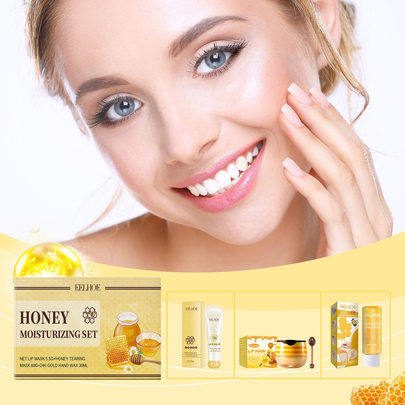 Honey Moisturizing Exfoliating Set With Lip Mask Face Mask And Hand Mask