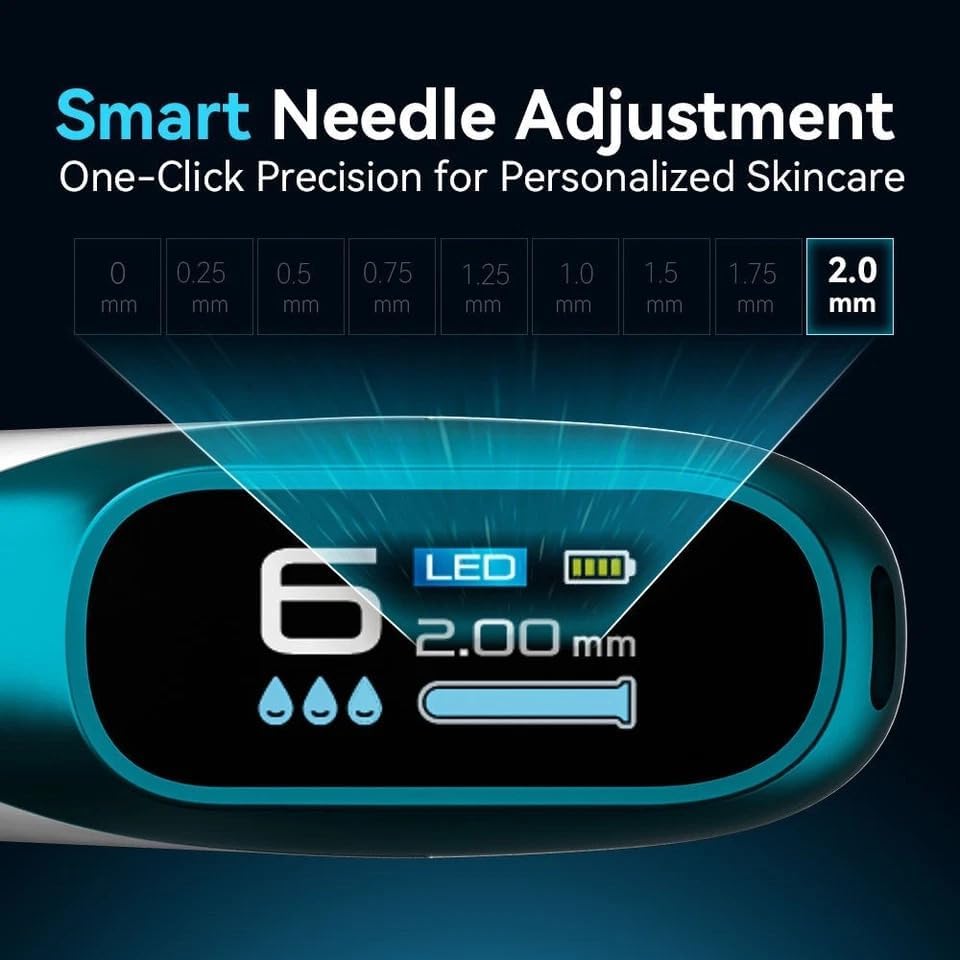 Dr Pen H6 Wireless Skin Renewal Pen with LED Light Dual Power LED Display 2 Cartridges Skin Rejuvenation Boosts Serum Absorption Home Face Beauty Device Blue