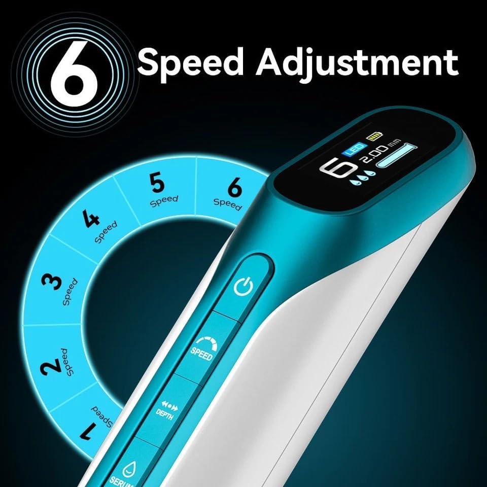 Dr Pen H6 Wireless Skin Renewal Pen with LED Light Dual Power LED Display 2 Cartridges Skin Rejuvenation Boosts Serum Absorption Home Face Beauty Device Blue