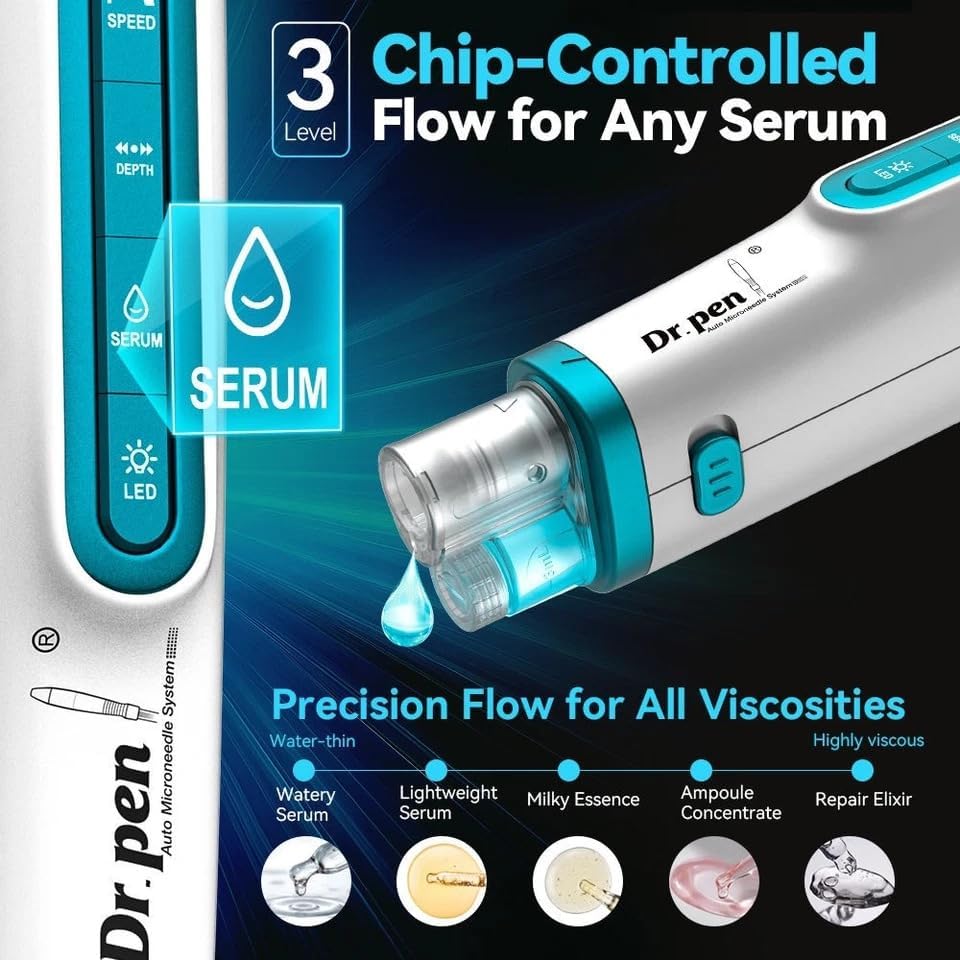 Dr Pen H6 Wireless Skin Renewal Pen with LED Light Dual Power LED Display 2 Cartridges Skin Rejuvenation Boosts Serum Absorption Home Face Beauty Device Blue